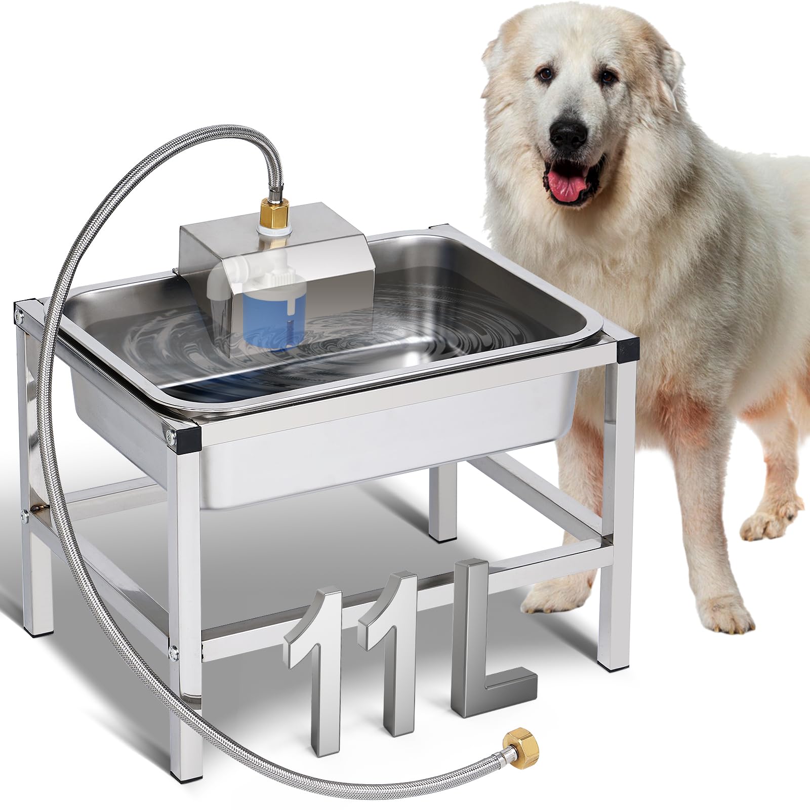 3Gal Automatic Dog Water Bowl Dispenser Large Breed Elevated Outdoor Large Dog Water Bowl with Stand Raised Stainless Auto Fill 
