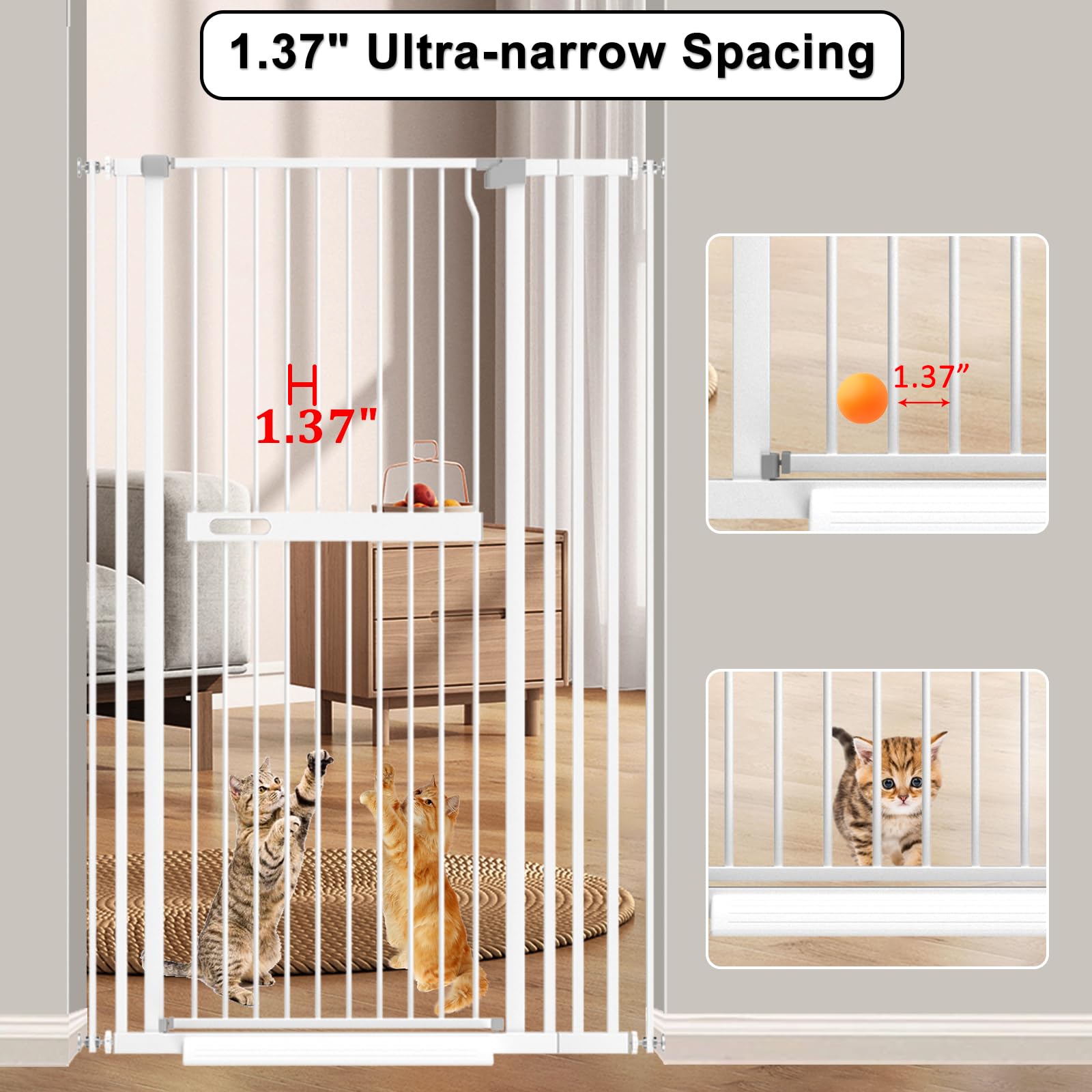 Foreng 71 Inch Extra Tall Cat Pet Gate, 29.80'-45.6' Wide Gate For Cats, Extra Tall Gate Pressure Mounted Extra Tall Pet Gate Walk Through Indoor For Doorways, White