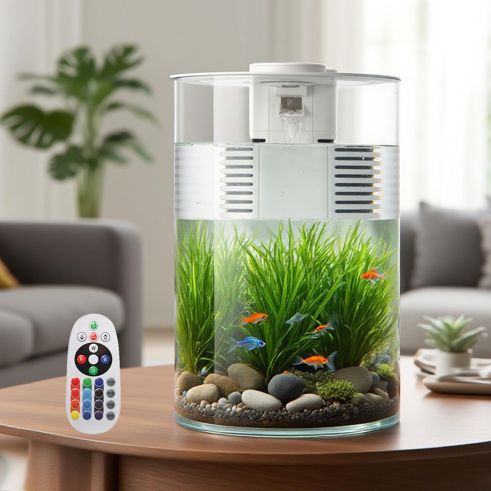 3 Gallon Self Cleaning Fish Tank, Aquarium Starter Kit for Betta, Shrimp & Small Fish, Nano Aquarium with Filter and Light (17 C
