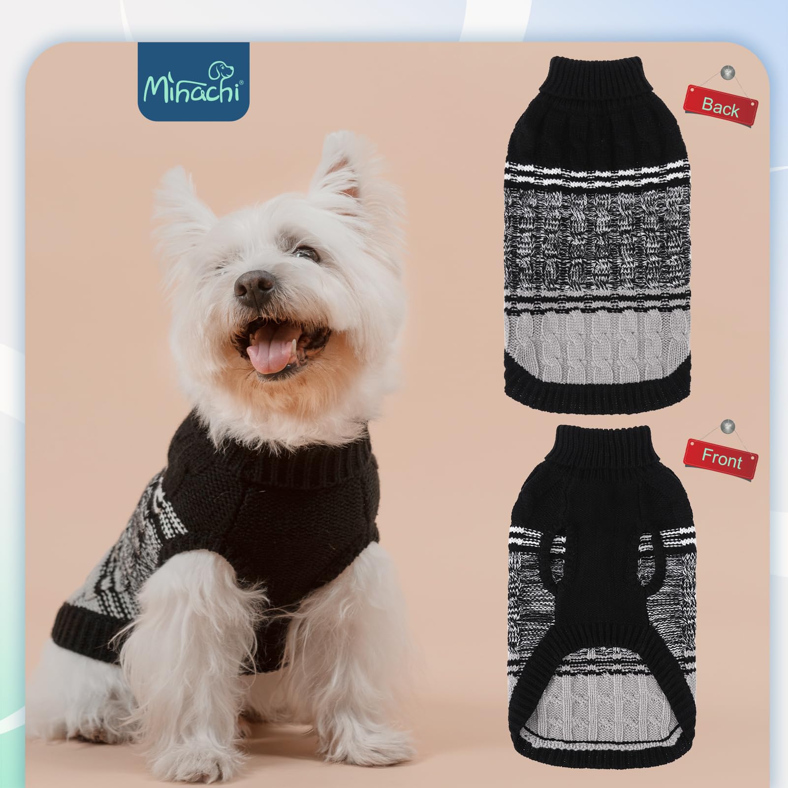 Mihachi Soft Warm Dog & Cat Pullover - Women'S & Men'S Pet Dogs & Cats Sweater Shirt, Cold Weather Turtleneck With Leash Hole, B