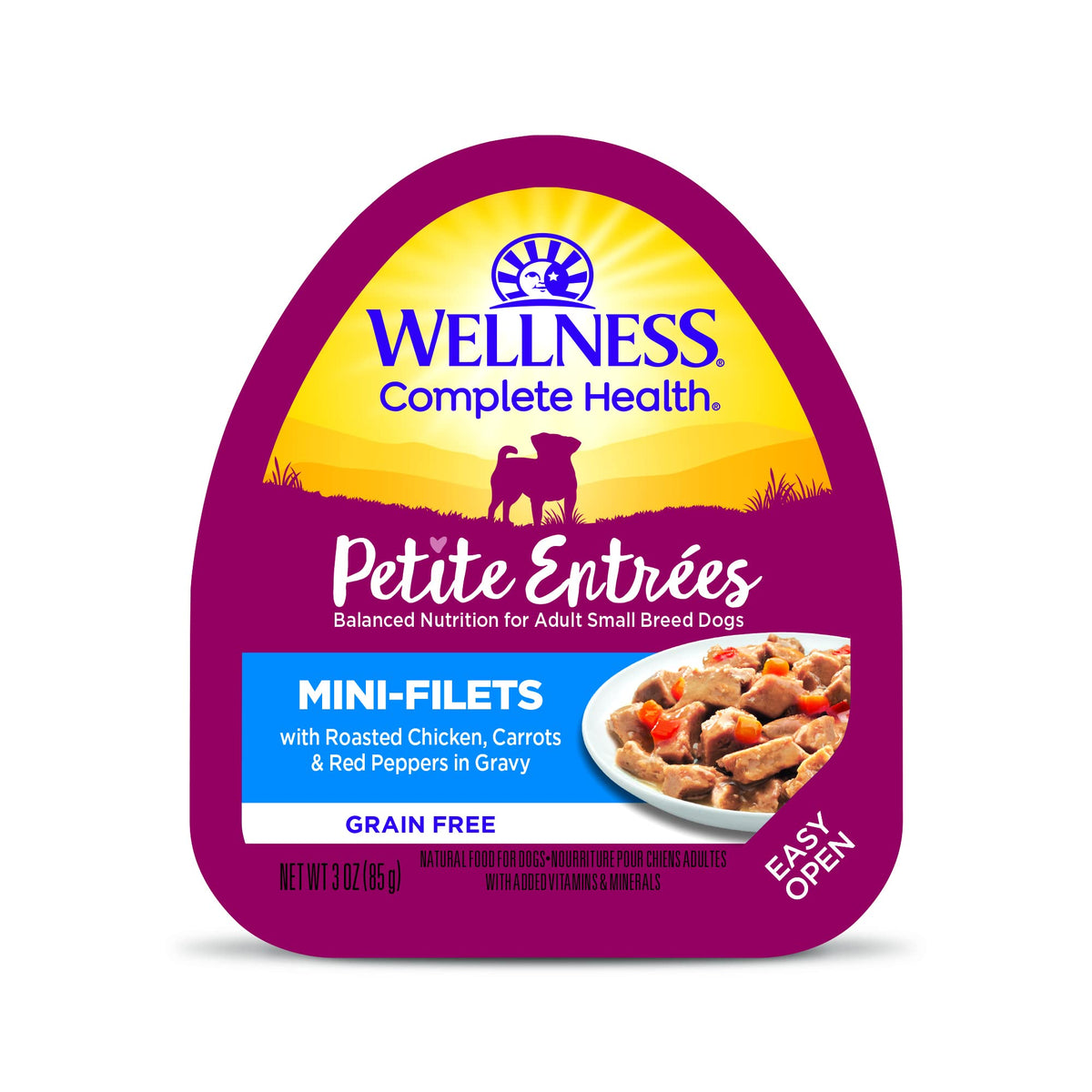 Wellness Natural Pet Food Petite Entrees Mini Fillets Grain Free Natural Wet Small Breed Dog Food, Roasted Chicken, Carrots & Red Peppers, 3-Ounce Cup (Pack Of 24)