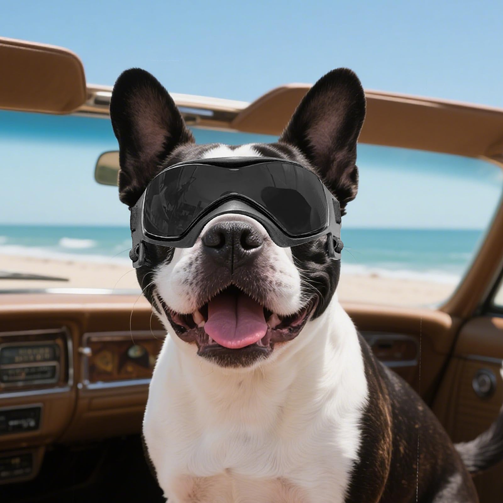 Namsan Dog Sunglasses Medium Breed, Uv Protection, Anti-Fog Dog Goggles For Small To Medium Dogs, Summer Windproof Dog Eye Protection, Winter Snow Eyewear, Easy Put-On/Adjustable, Cool Black