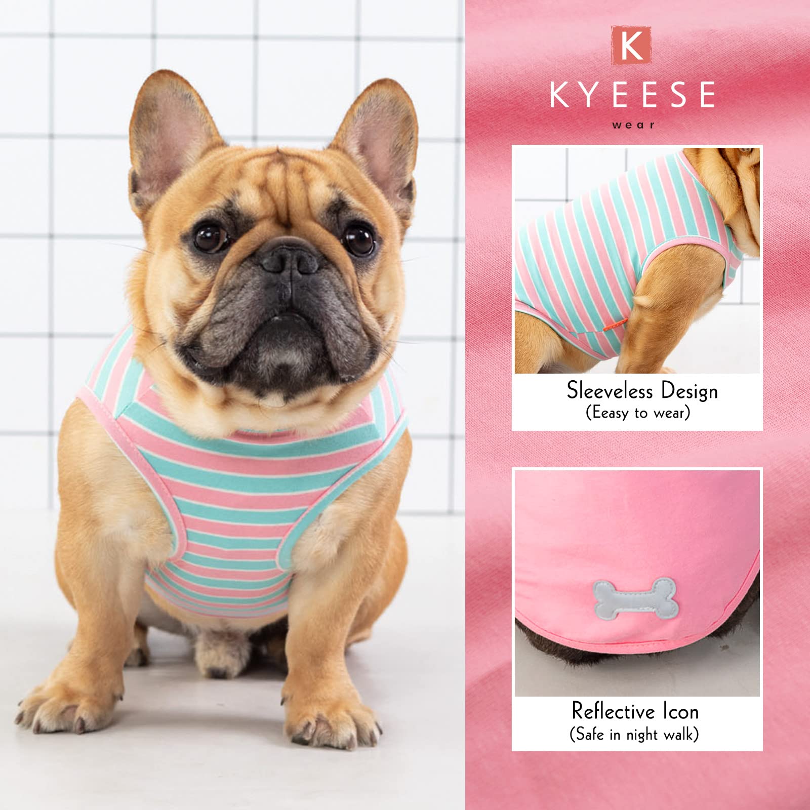 Kyeese 2 Pack Medium Dogs Shirts Striped Dog T-Shirts Soft Cotton Tank Top Sleeveless Vest Dog Tee Shirt Dog Apparel
