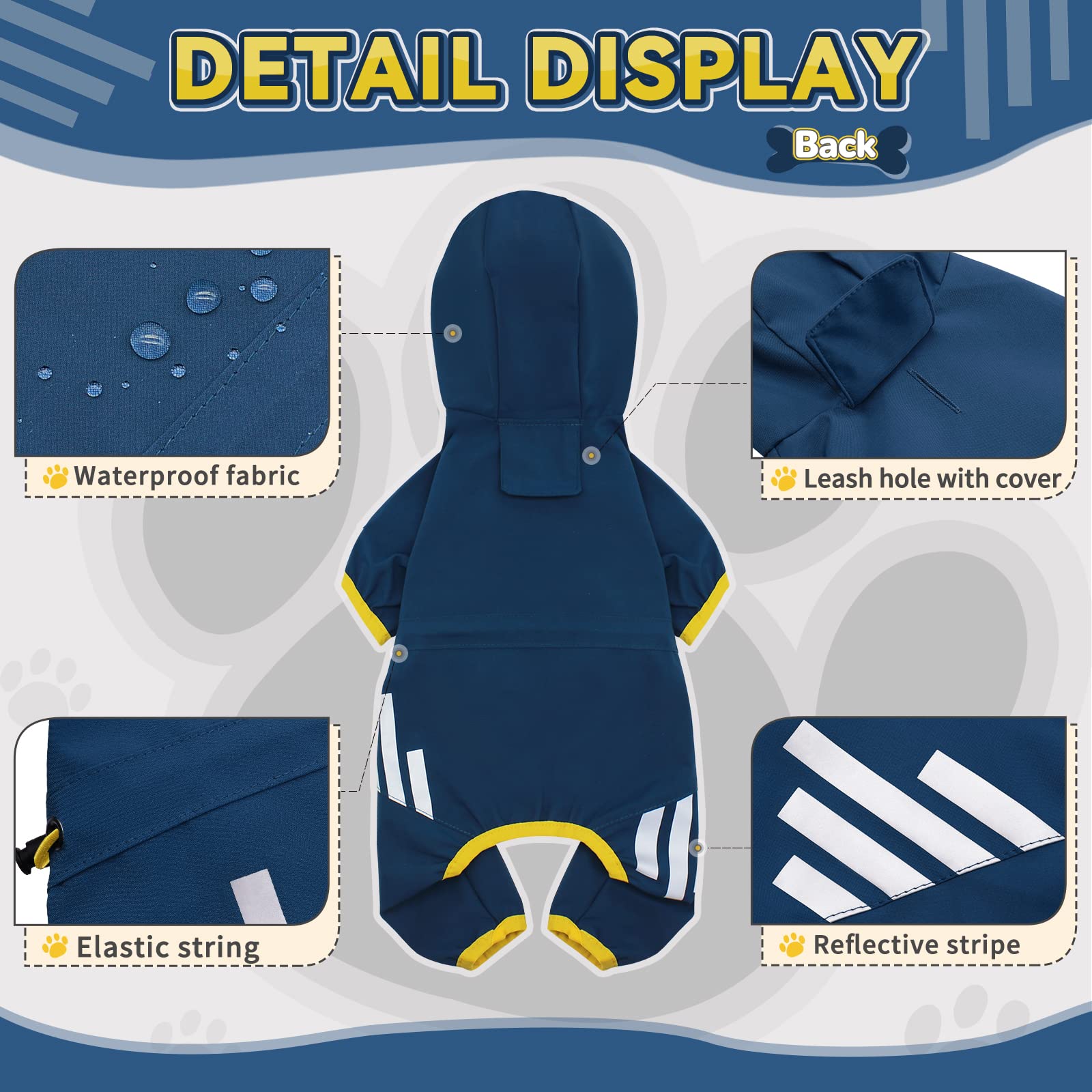 Dog Raincoat, Waterproof Dog Rain Jacket With Hood, Rain Coat With Leash Hole, Reflective Strap For Small Medium Dogs, Lightweight Puppy Clothes(Blue,L)