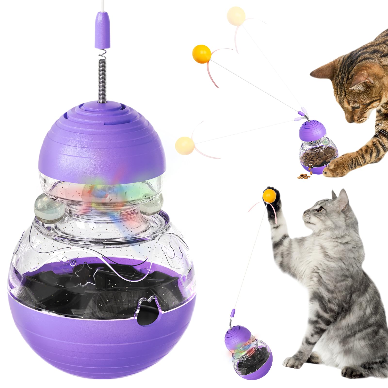 KONOATOR Interactive Cat Toy - Engaging Tumbler Design with Teaser Wand & Treat Dispenser - Durable, Non-Toxic, and Safe for Ind