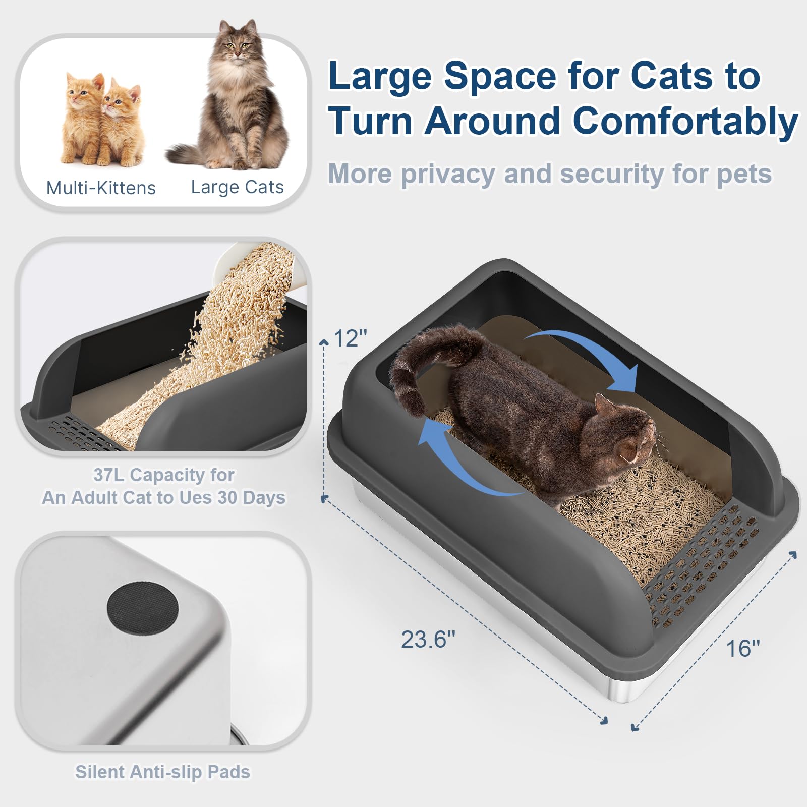 Stainless Steel Cat Litter Box With Enclosed Lid Extra Large Litter Box For Big Cats Xl Metal Litter Tray Pan With High Sides Wa