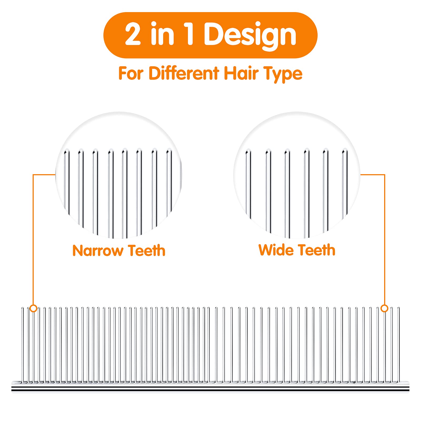 Pettom Pet Steel Grooming Tool Poodle Finishing Butter Comb 7 1/2-Inch L Silver Dog Combs With Rounded Ends Stainless Steel Teet