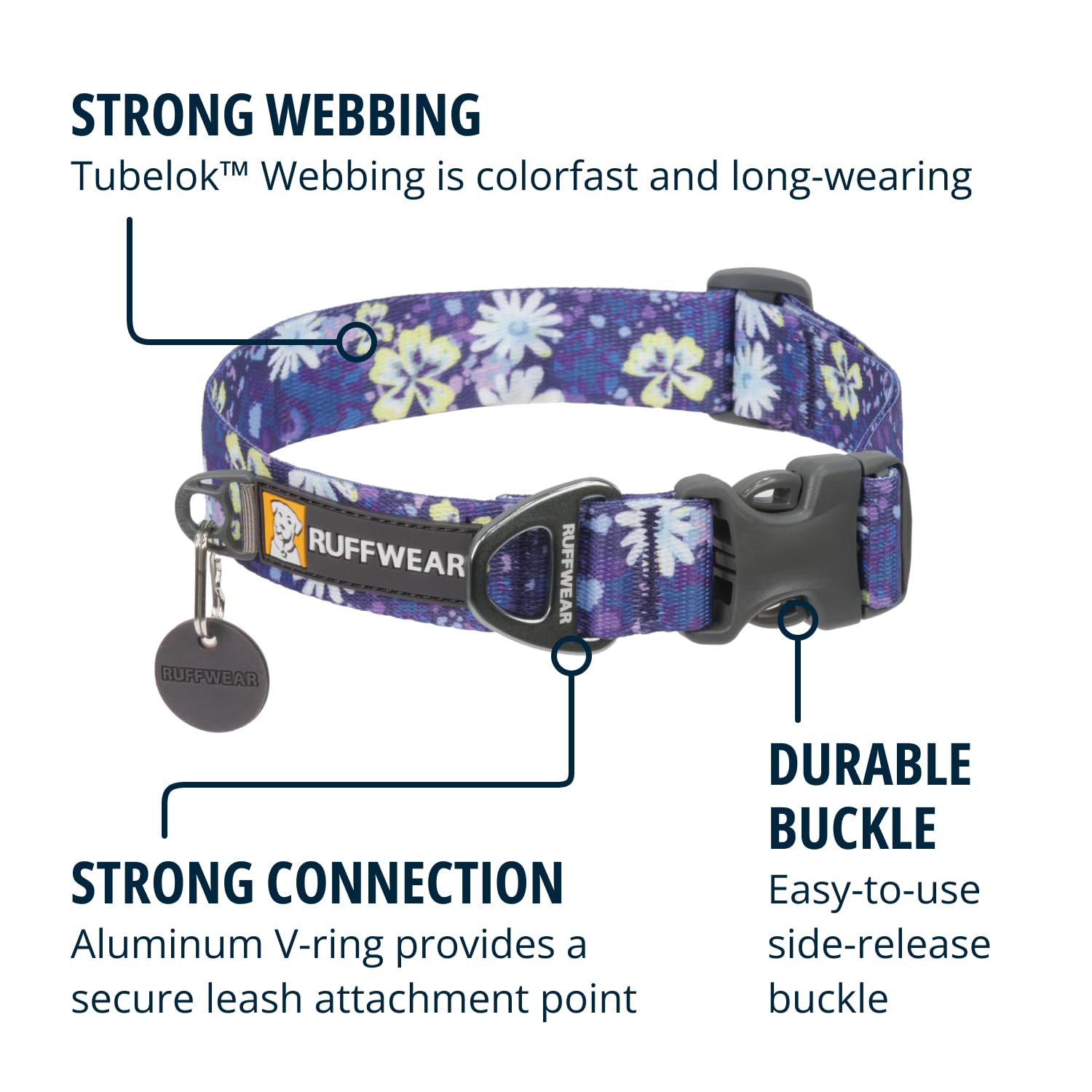 Ruffwear, Front Range Dog Collar, Durable And Comfortable Collar For Everyday Use, Wildflower, 14''-20''