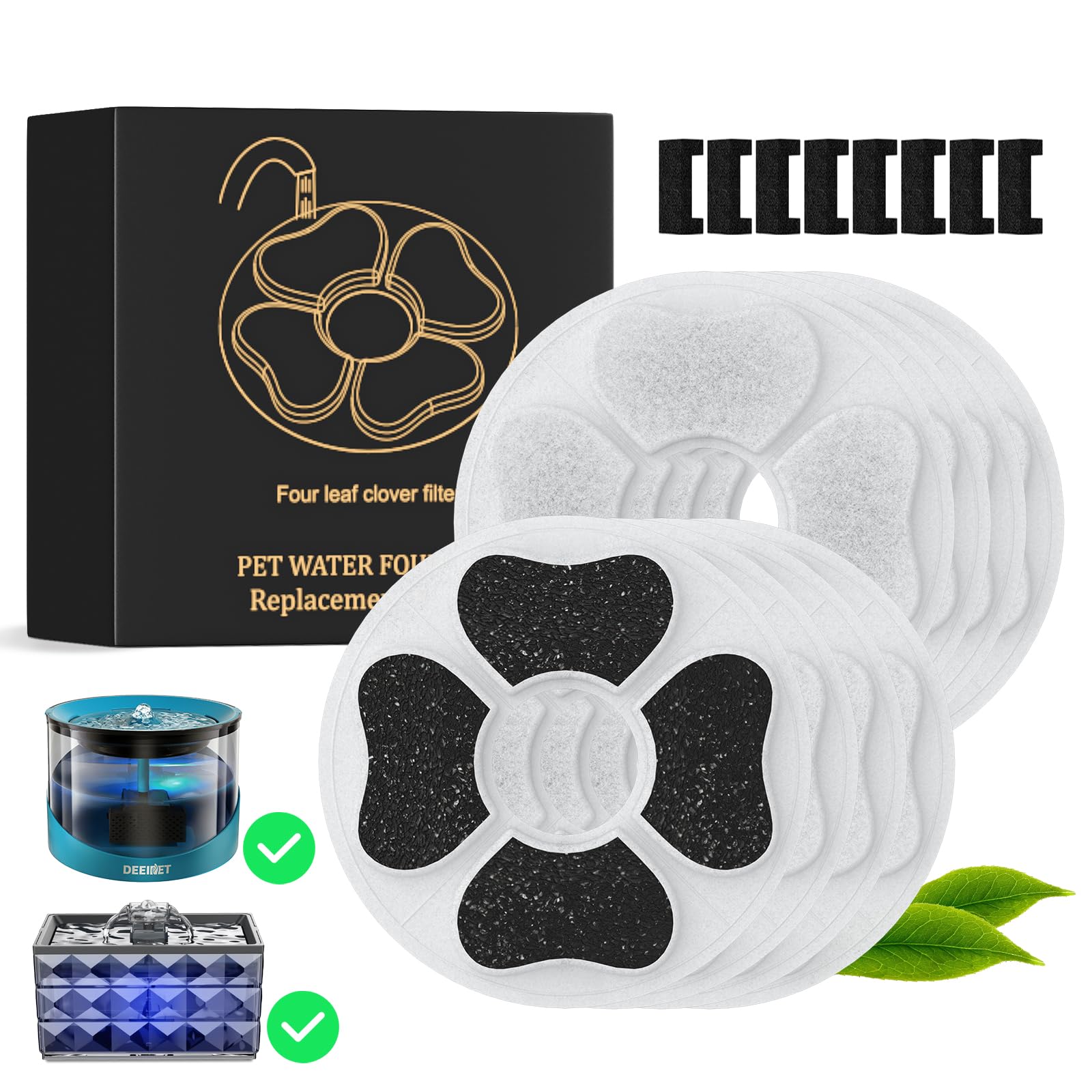 DEEIPET 8 Packs Cat Water Fountain Food Grade Replacement Filters & Sponges for 74oz, 135oz Automatic Pet Fountain Dog Water Dis