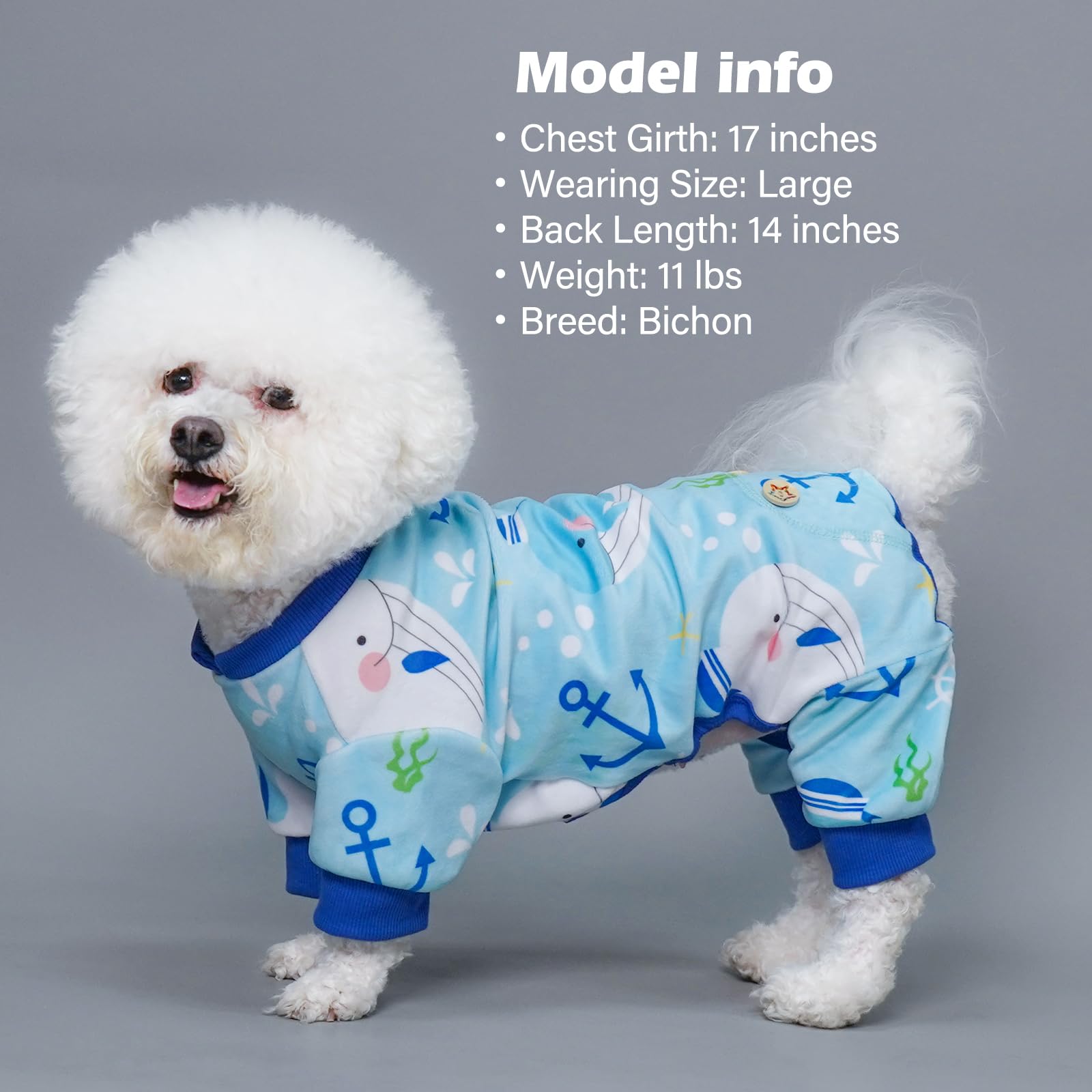 Kyeese Dog Pajamas Velvet Dog Pajamas Small Sized Dogs Soft Dogs Clothes Pet Coat Stretchy Doggie Pjs Pet Costume With Whale Pat