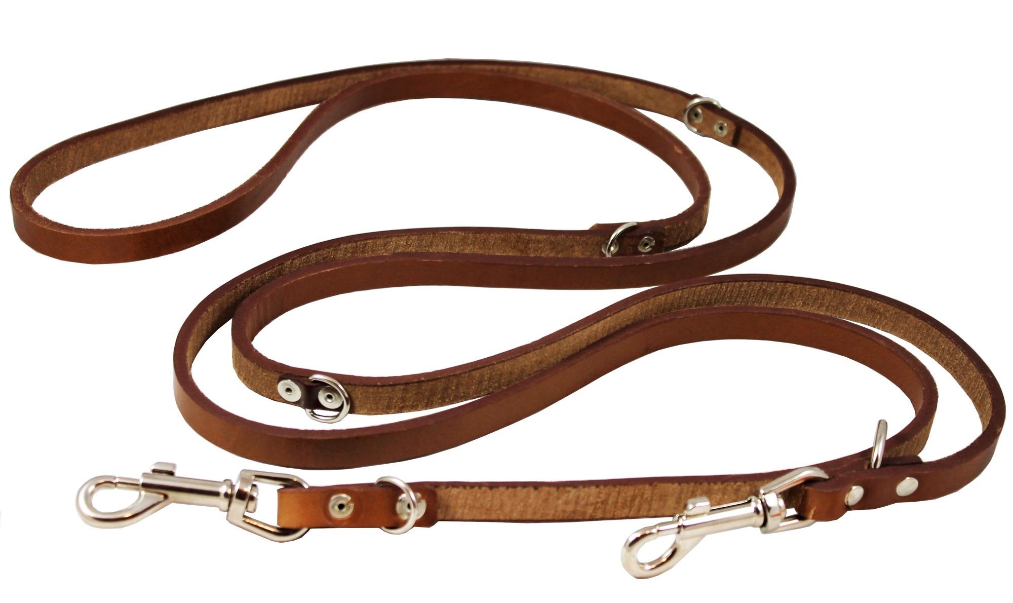Dogs My Love 6-Way European Multifunctional Leather Dog Leash, Adjustable Schutzhund Lead Brown 41'-78' Long, 1/2' Wide (12 Mm)