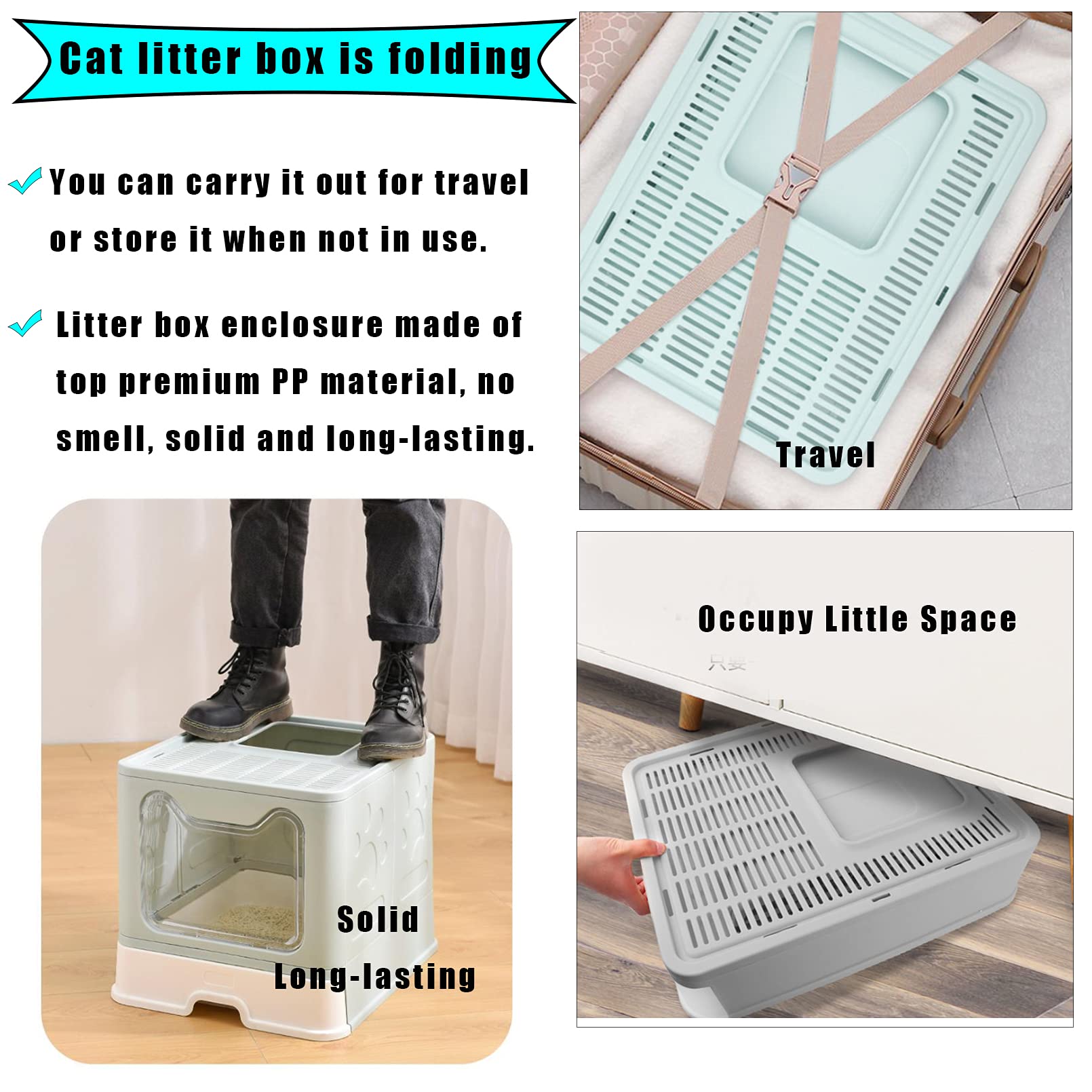 Hamiledyi Foldable Large Cat Litter Box Enclosed Cat Potty With Drawer Top Entry Type Anti-Splashing Cat Toilet With Lid And Cat Litter Scoop No Smell Cat Supplies For Cats And Kittens-Gray