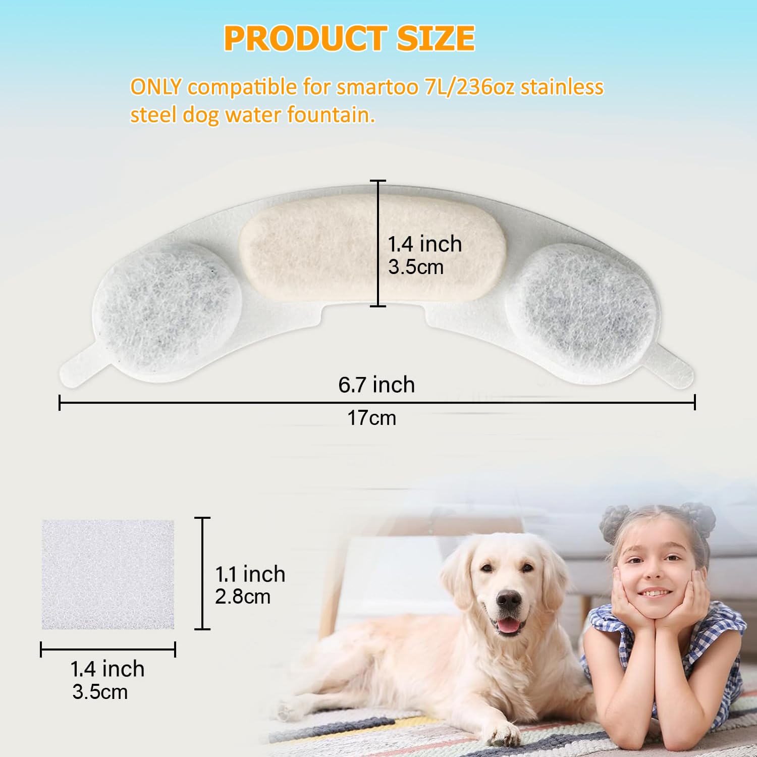 16 Pack Dog Water Replacement Filters Compatible With Smartoo 7L / 236Oz / 1.8Gal Stainless Steel Dog Water Fountain, Pet Dog Fo