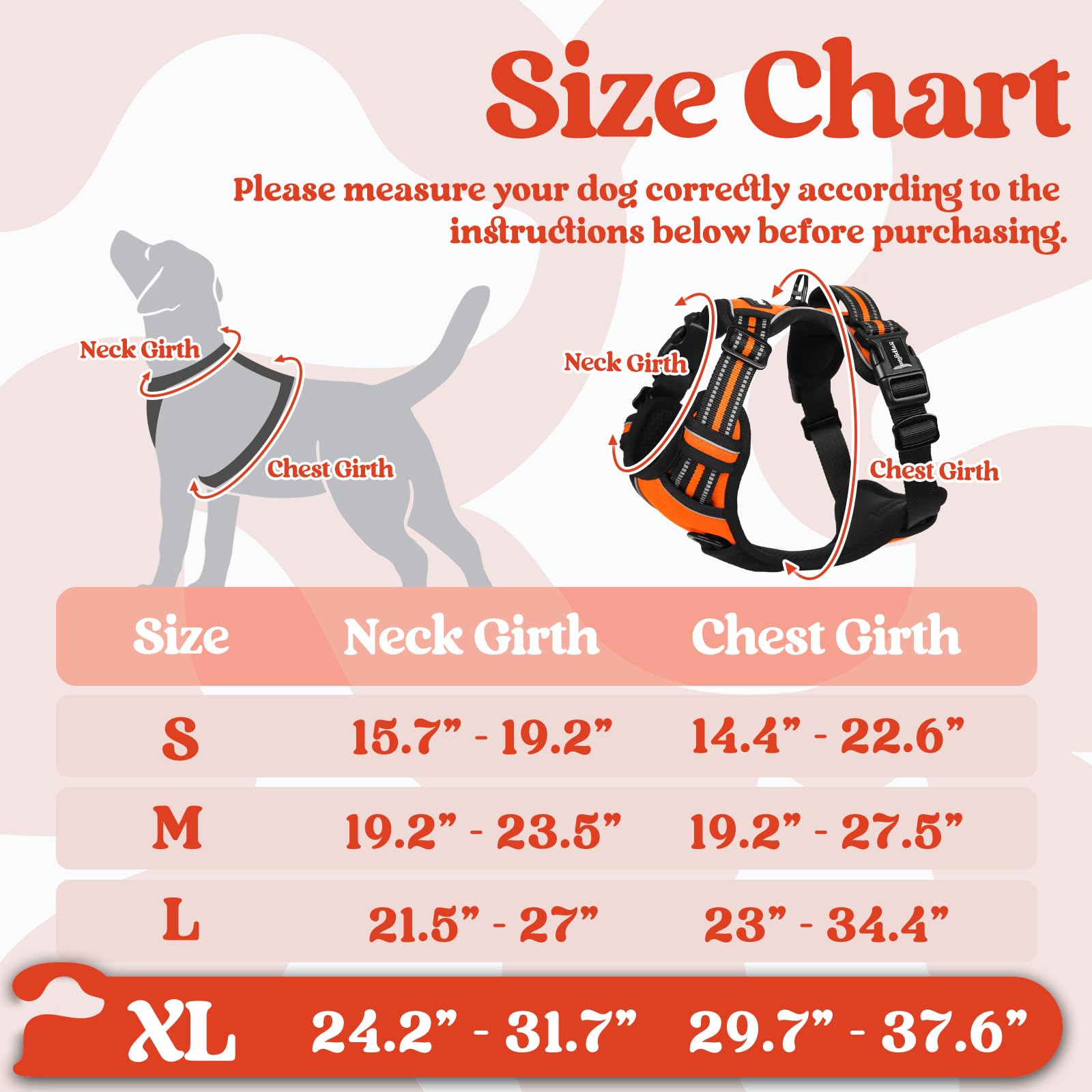 Rabbitgoo Dog Harness For Large, No Pull Pet Harness With 3 Buckles, Adjustable Soft Padded Pooch Vest With Instant Control Handle, Easy Walking Reflective Pet Vest For Extra Large Dogs, Orange, Xl