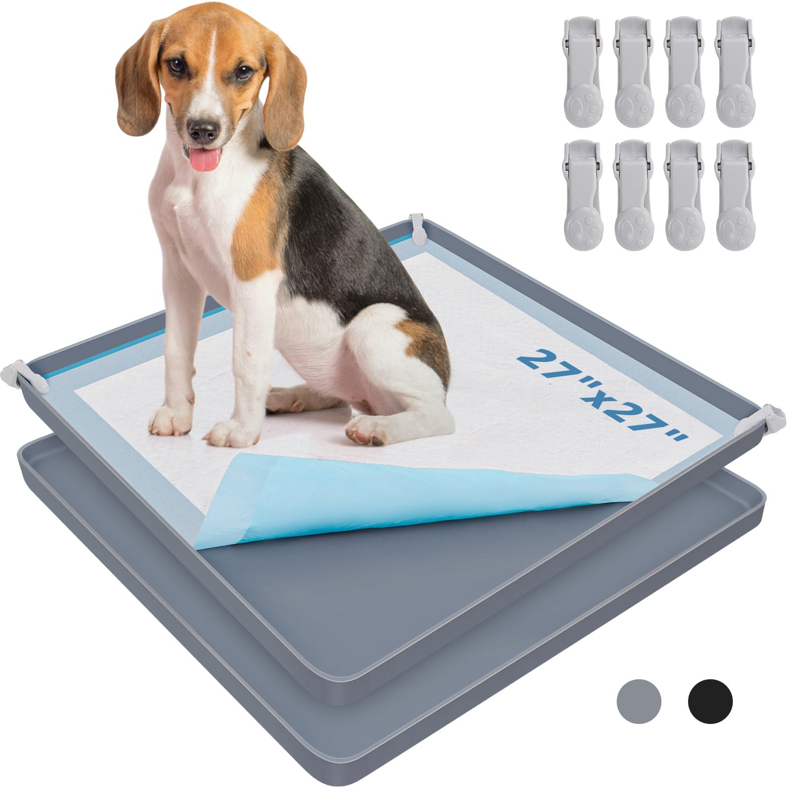 LOOBANI Large Dog Pee Pad Holder - 2 Pack Silicone Puppy Pad Holder - High Edge Dog Potty Tray with 4 Holder Clamps for Puppy Po