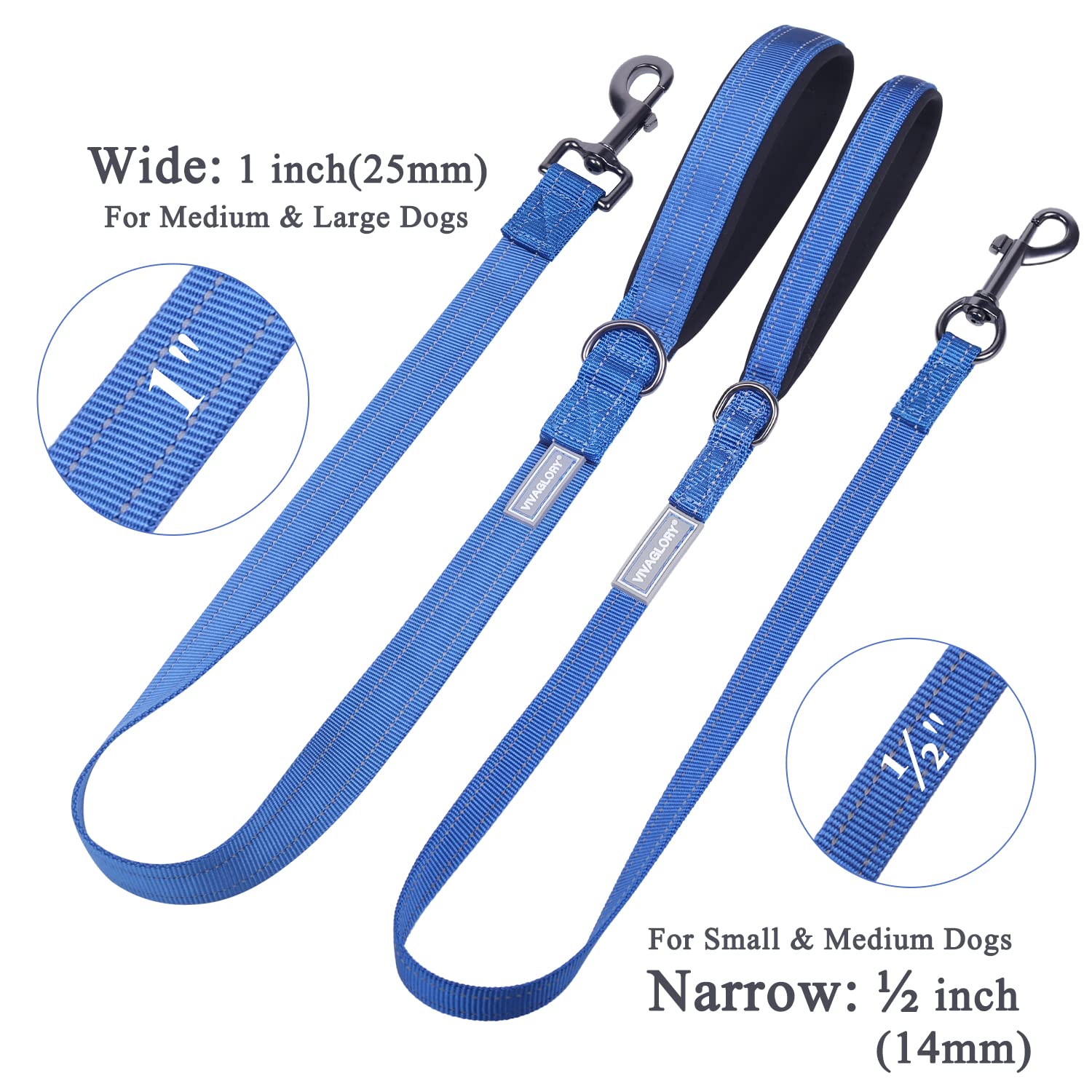 Vivaglory Dog Leash, Dog Training Leash With Comfortable Padded Handle, Heavy Duty Reflective For Safety Walking Leash For Mediu