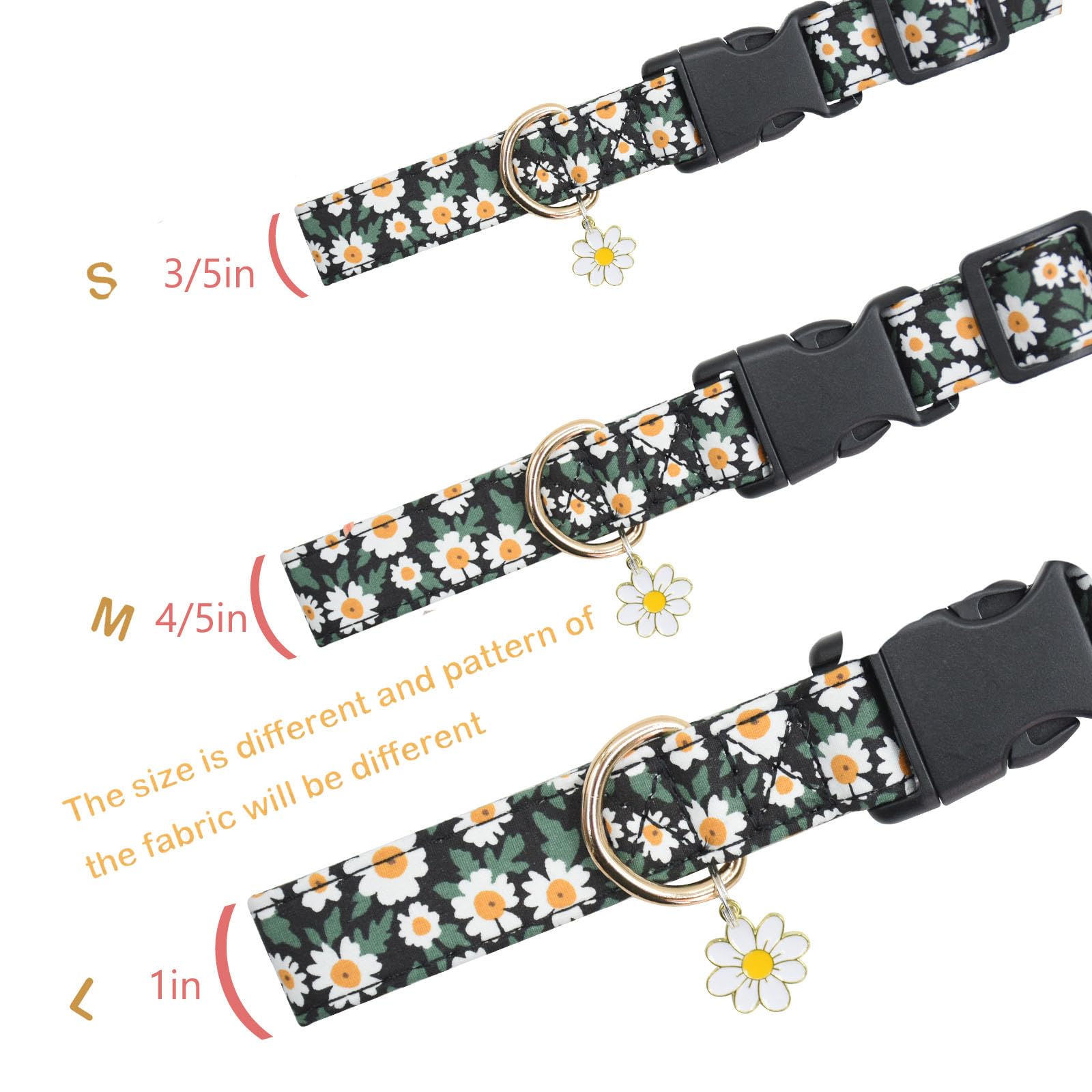 2 Pcs Cotton Dog Collar Soft Cute Flower -3 Sizes Soft Nylon Puppy Collar Adjustable For Girl Female Small Medium Large Dogs(01-