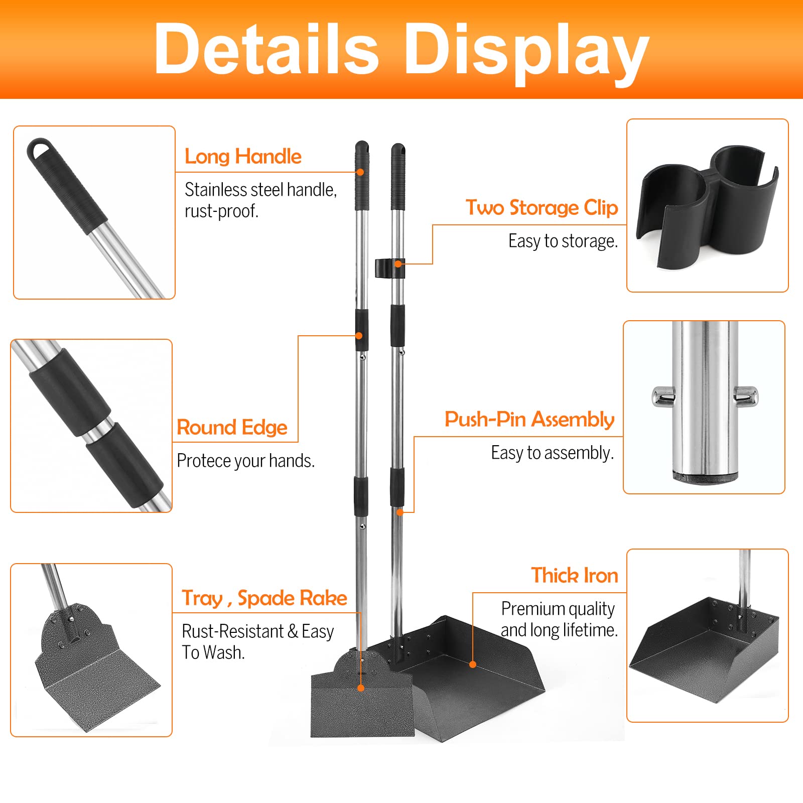 Luffwell Pooper Scooper For Large Dogs, Metal Aluminum Tray And Spade Poop Scoop Set With Adjustable Stainless Steel Long Handle