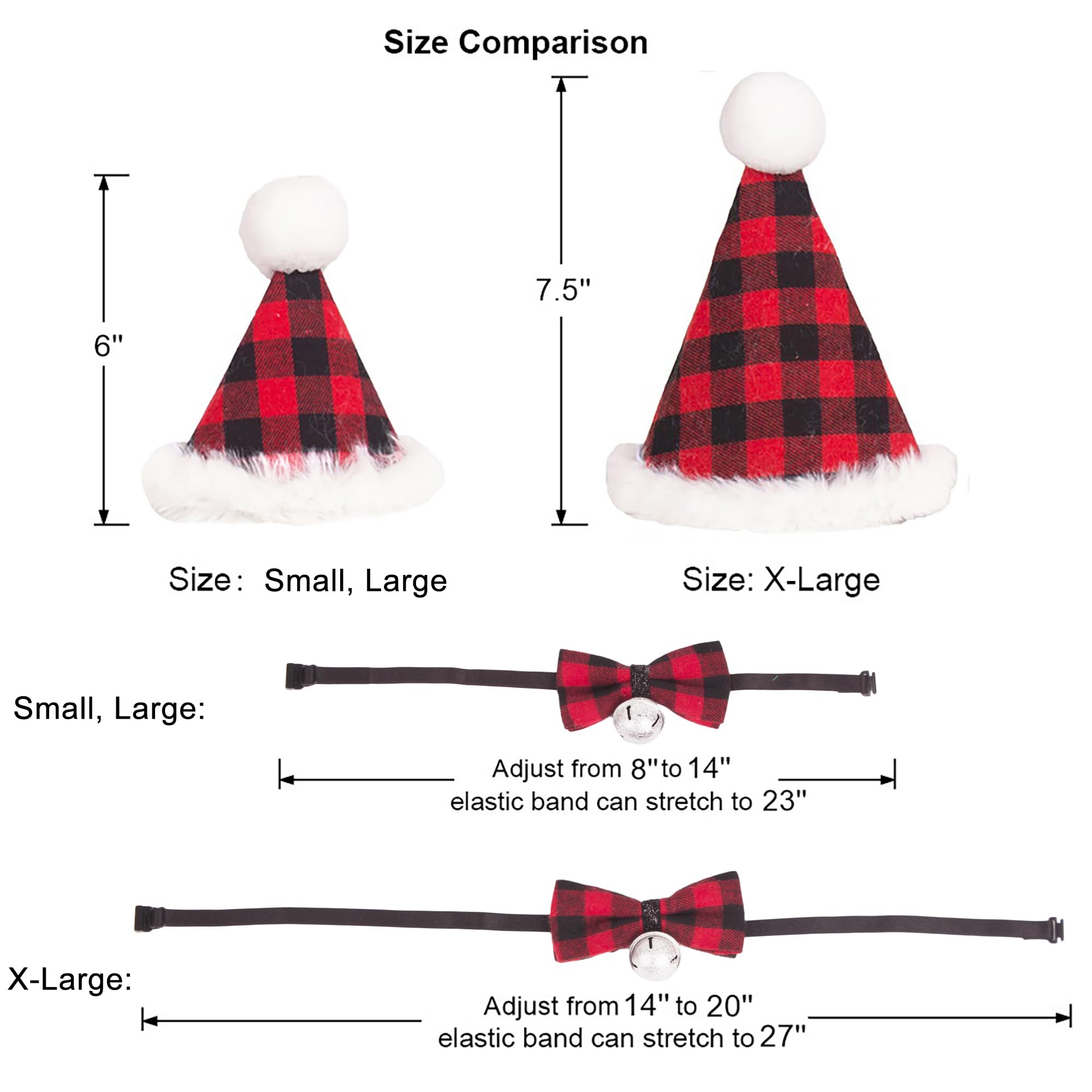 ADOGGYGO Christmas Dog Bandana Hat Bow tie Set - Classic Red Plaid Pet Xmas Scarf Hat Christmas Costume Outfit for Large X-Large