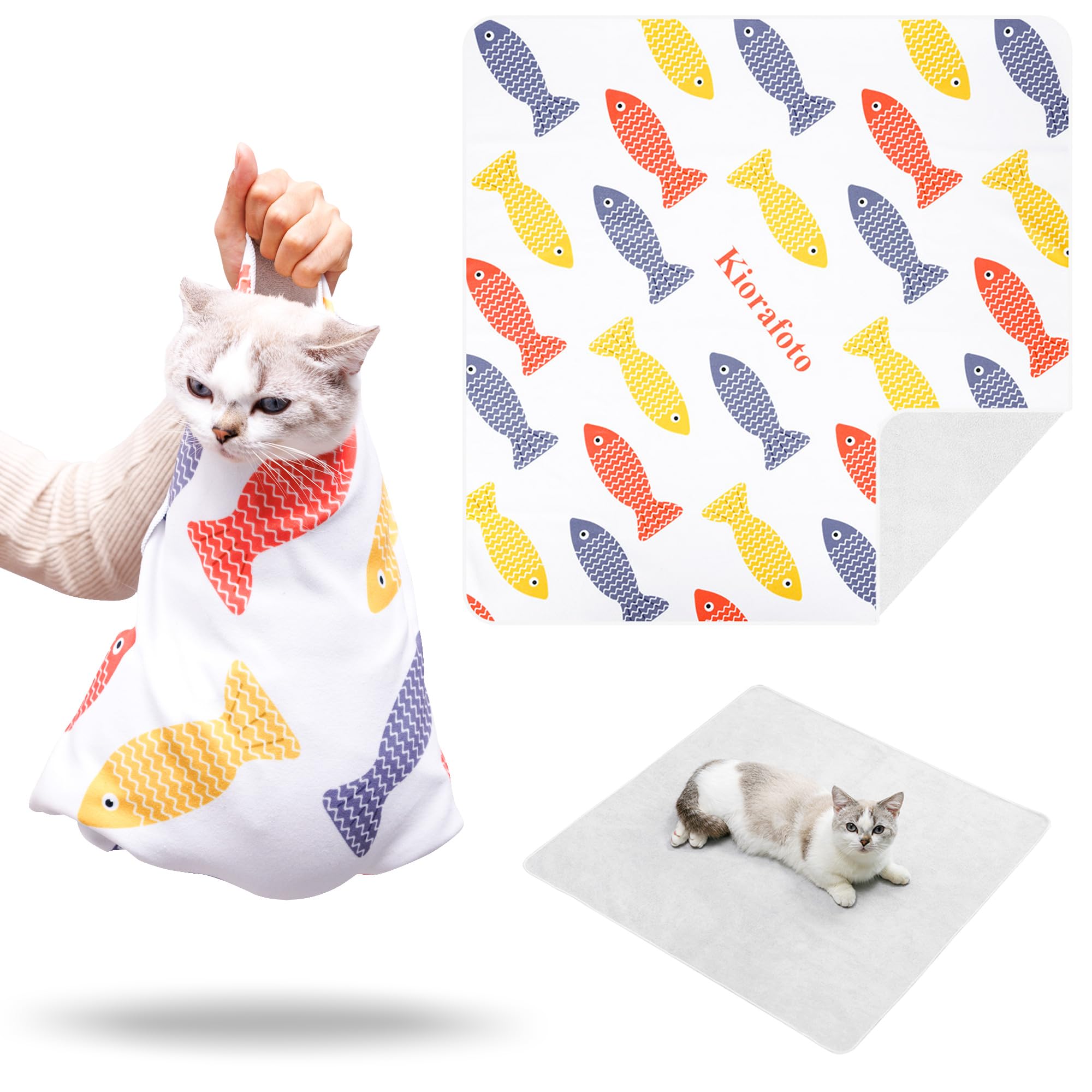 Kiorafoto 27.5 Large Cat Grooming Wrap,Self Adherent Fabric Cat Swaddle Burrito Wrap For Adult Cat & Small Dog, Anti-Scratch C