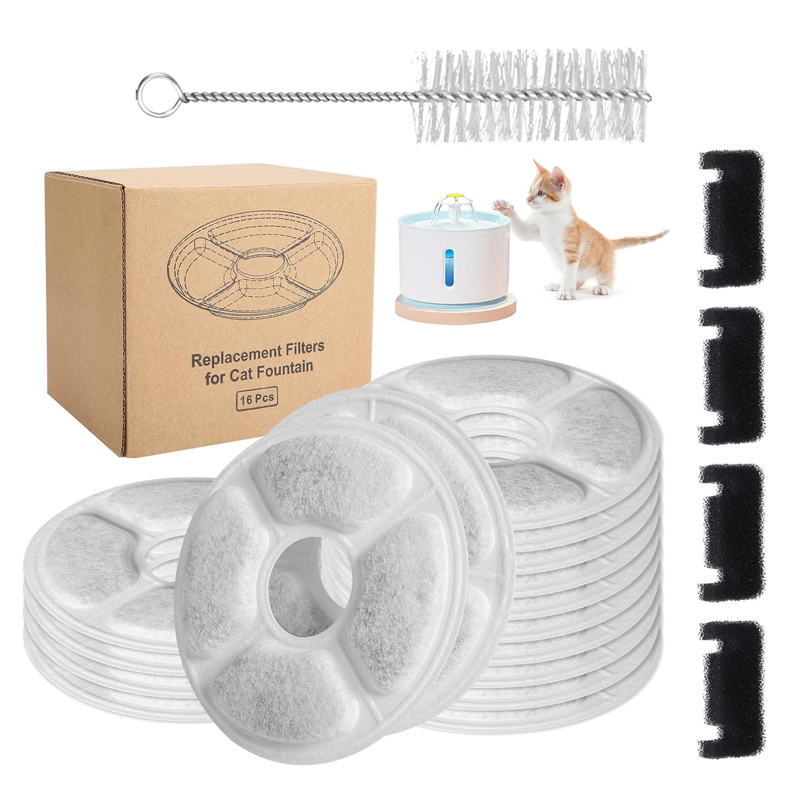 Guarm Cat Drinking Fountain Filter For 81Oz/2.4L Automatic Pet Fountain Waterfall, Triple Filtration System, Coconut Activated C