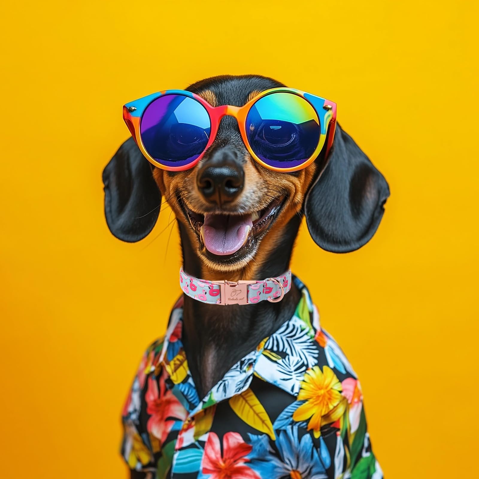 Babole Pet Adjustable Summer Dog Collar - Cute Pink Flamingo Dog Collars For Medium Dogs, Durable Boy Girl Dogs Heavy Duty Metal