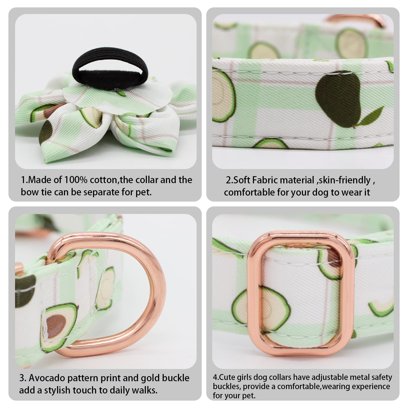 Dog Collar And Leash Set With Flower Bow Tie Girls Dog Collar Dog Tag Metal Buckle Adjustable For Small Medium Large Dogs Green Flower-L