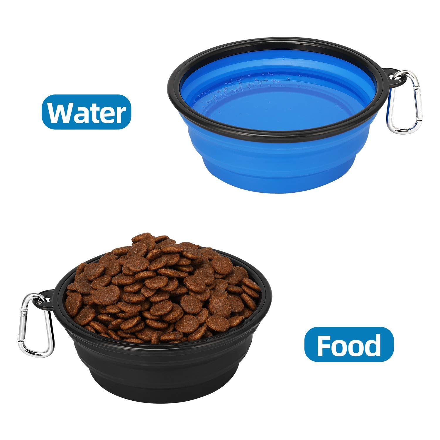 Kytely Large Collapsible Dog Bowls 2 Pack, 34oz Foldable Dog Travel Bowl, Portable Pet Water Food Bowl with Clasp, Pet Cat Feedi