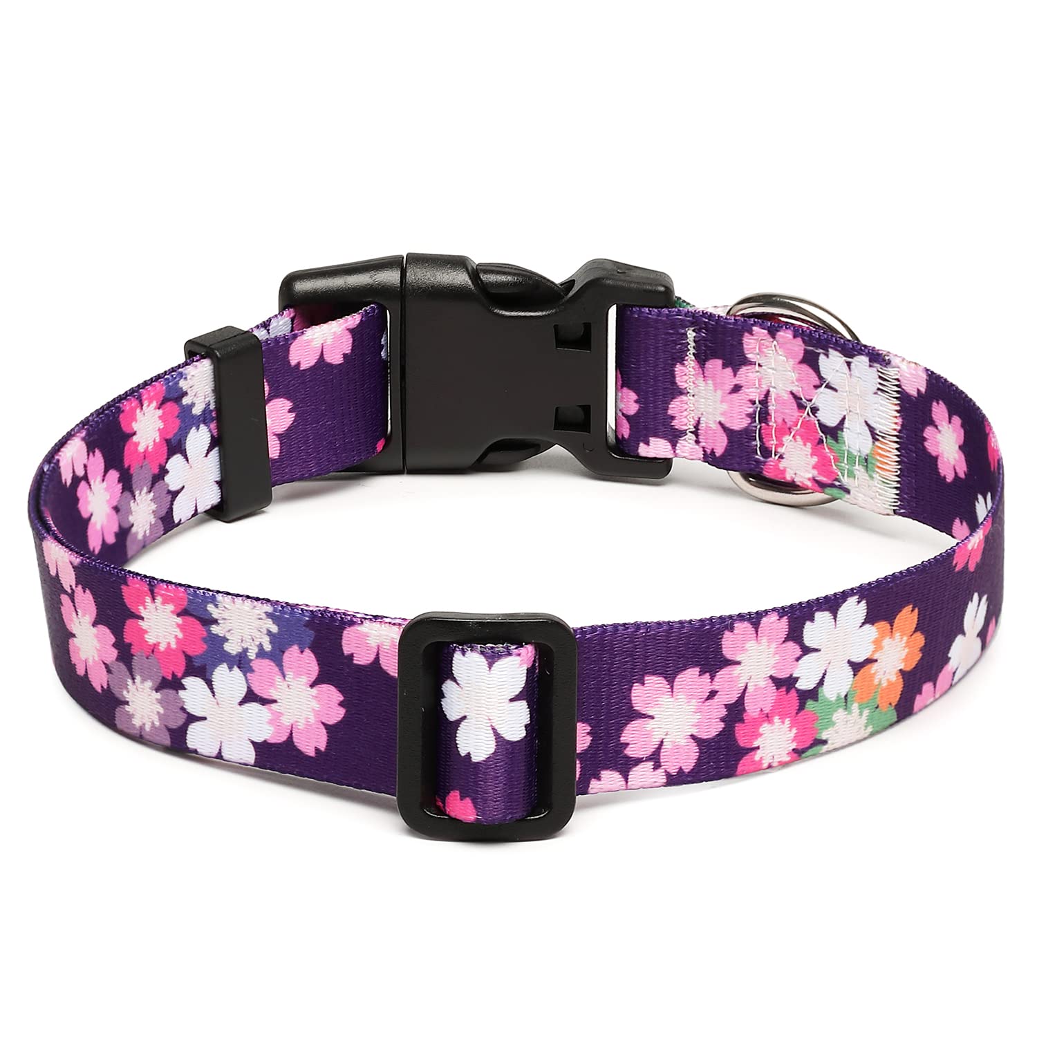 Mercano Adjustable Dog Collar - Special Design Patterns, Soft Nylon Comfortable Durable Pet Collar For Small Medium Large Dogs (M, Floral Pink)