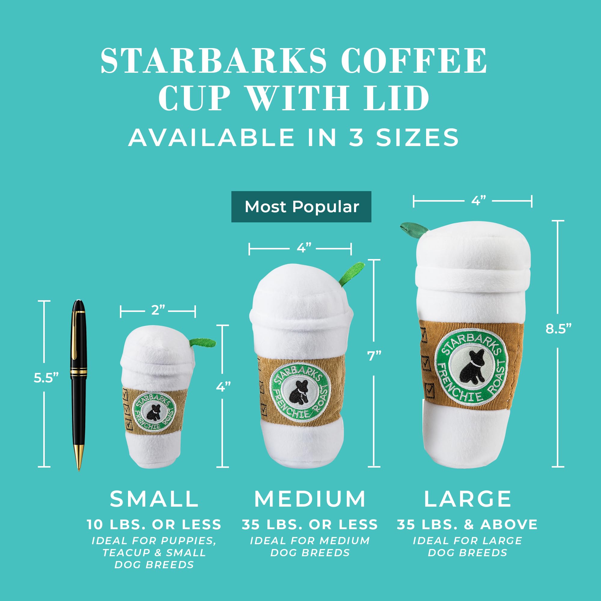 Haute Diggity Dog Starbarks Coffee Cup, Plush Designer Dog Toys With Interactive Squeaker, Stimulating Pet Enrichment, Machine-W
