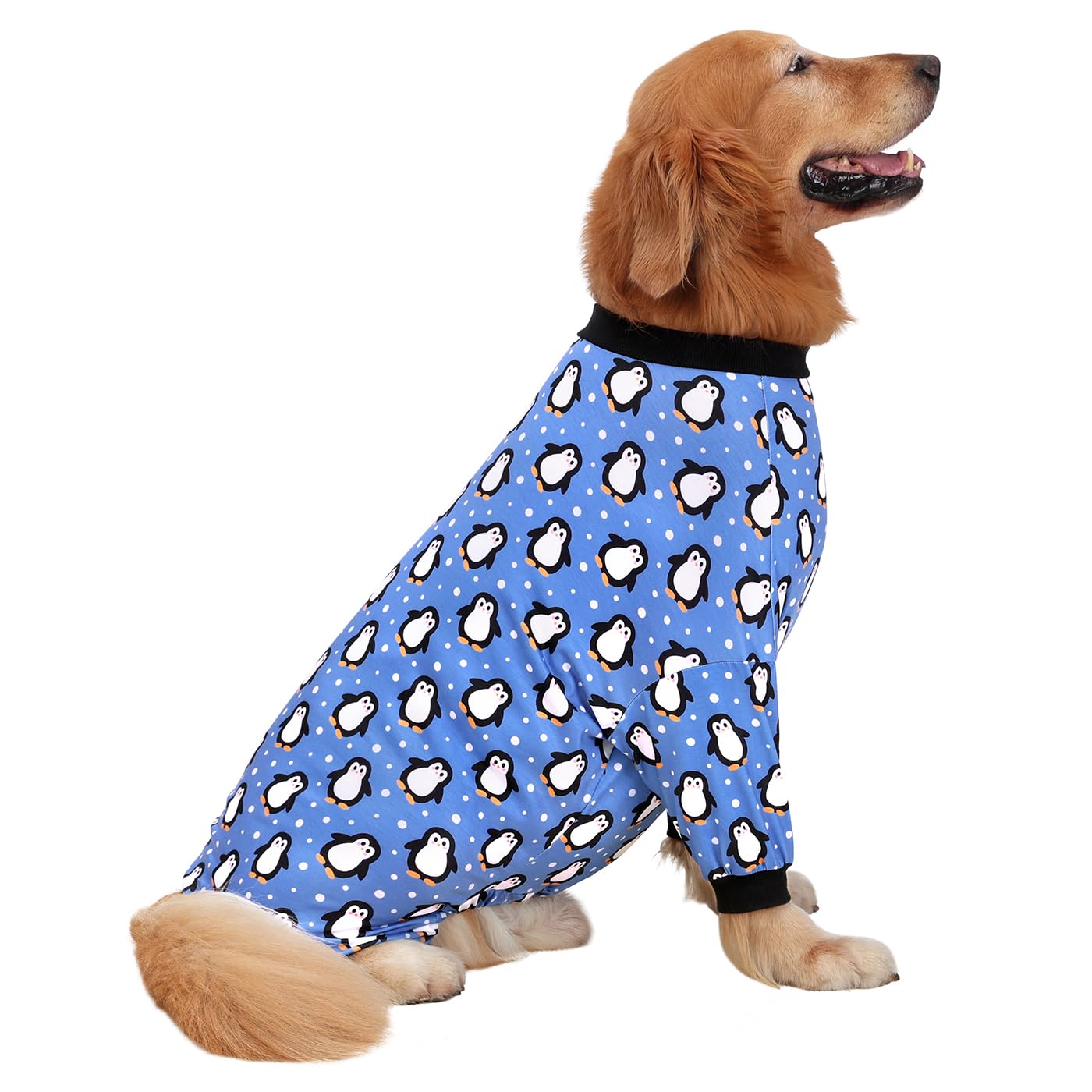 HDE Dog Pajamas One Piece Jumpsuit Lightweight Dog PJs Shirt for M-3XL Dogs Penguin Polka Dots - L