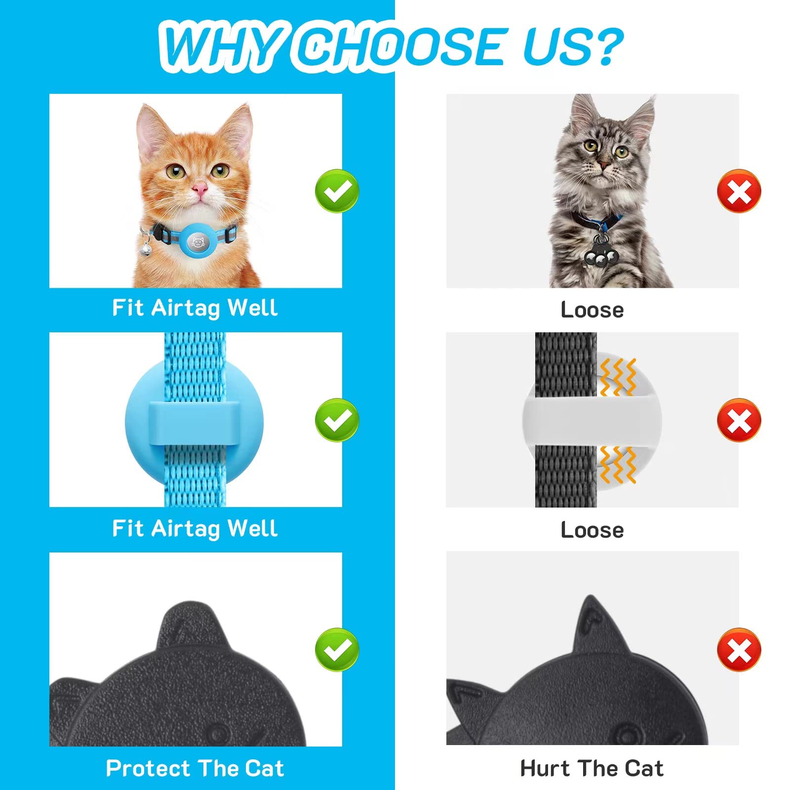 2 Pack Airtag Cat Collar Breakaway With Bell,Reflective Kitten Collar With Apple Airtag Cat Collar Holder,Adjustable 7-12In,Safety Buckle For Girl Boy Cats,Pet Supplies,Accessories,Gifts (Blue)