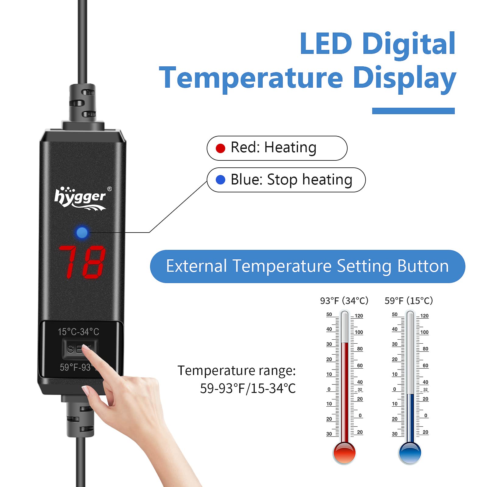 Hygger Small Aquarium Betta Heater, Submersible Fish Tahk Heater 10W/25W/50W/100W With Led Digital Display, Suitable For Marine