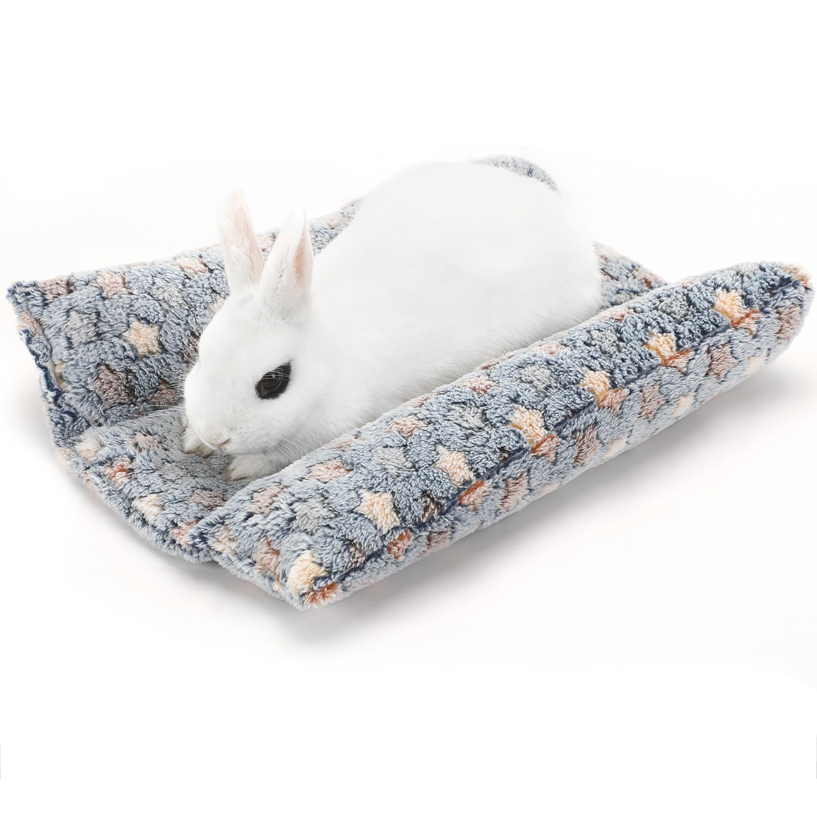 Petknows 15.7X14 Inch Rabbit Bed, Padded Concave Bed For Small Animals, Cuddle Cushion Plush Mat With Cotton Lounger Pillows For