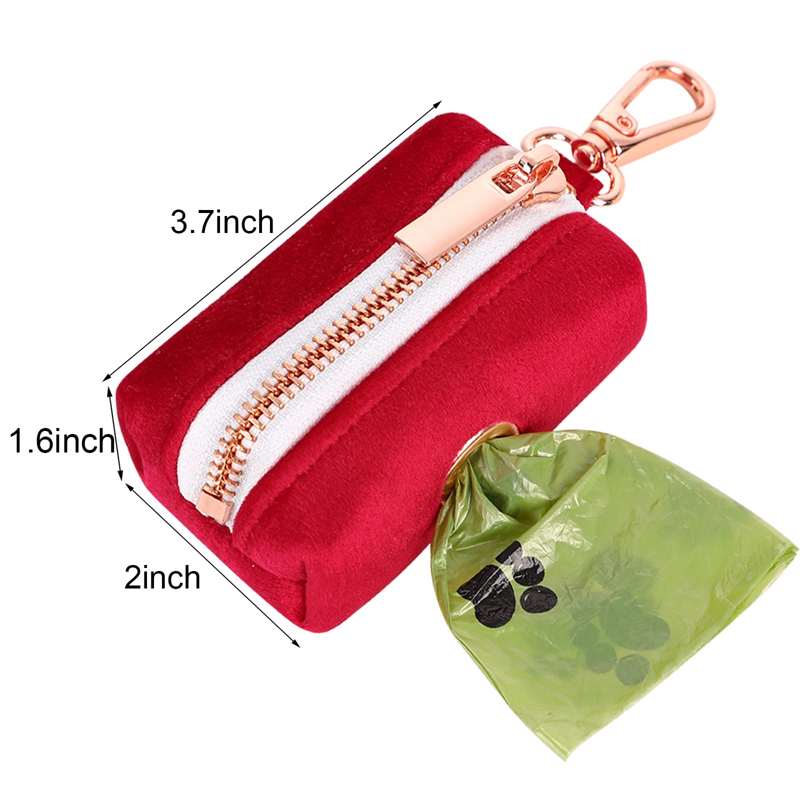 Aring Pet Dog Waste Bag Dispenser, Soft Doggy Poop Bags Holders Attach To Any Leashes, Velvet Portable Washable Red Pet Waste Po