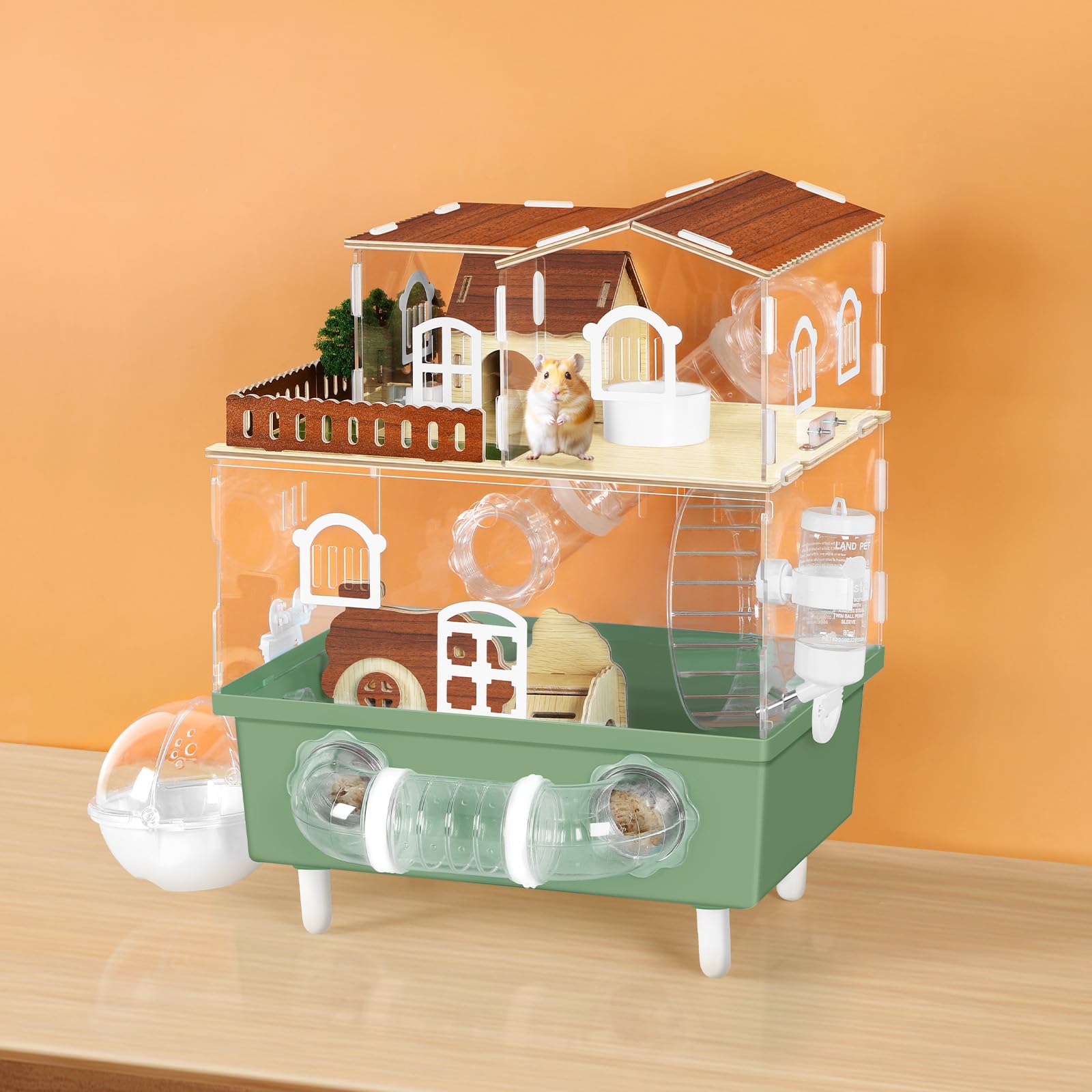 Acrylic Hamster Cage Large Hamster Habitat Dwarf Hamster Enclosure, 13.3* 9.8* 17.4 Clear Pet Mice House for Syrian Small 