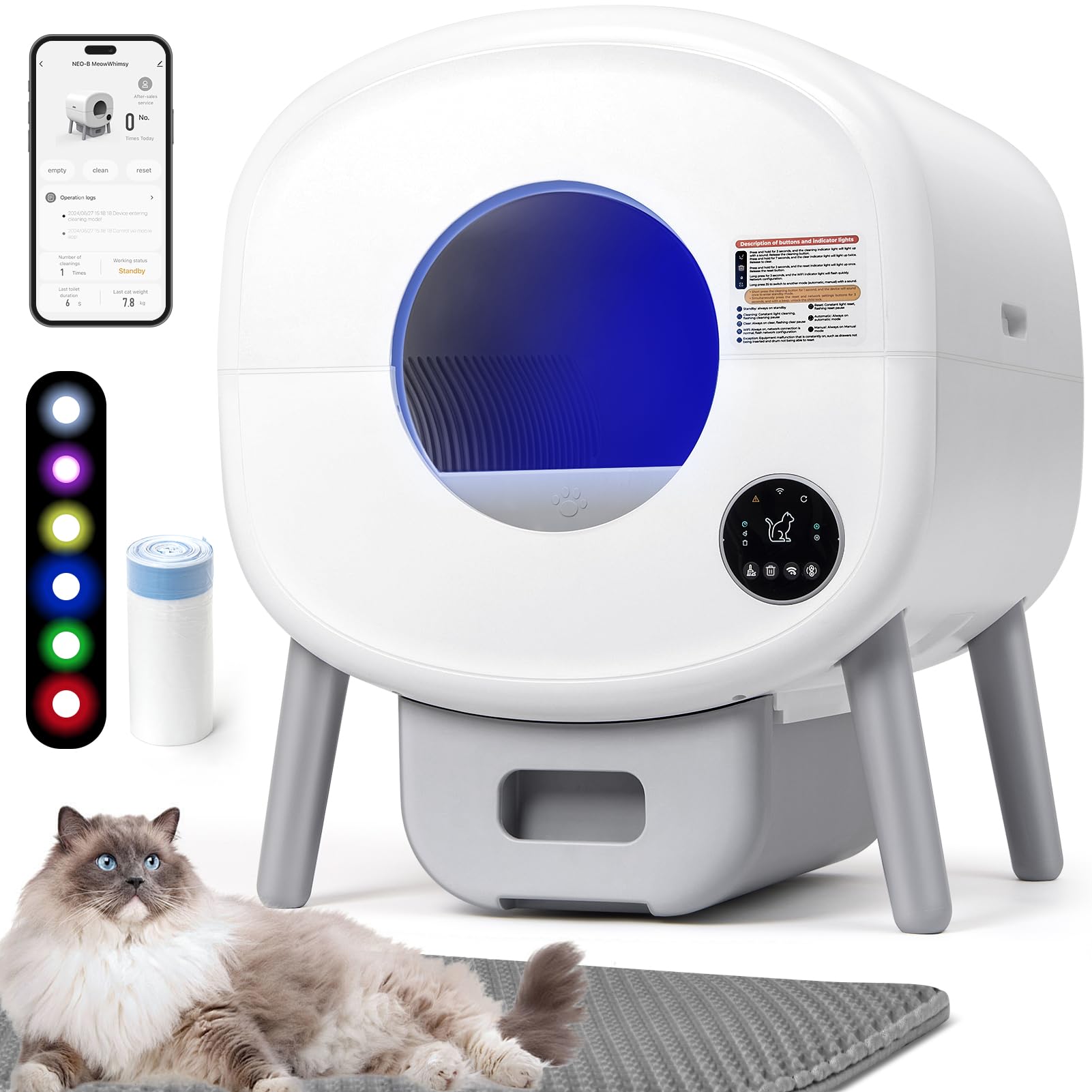 Fsitego Self-Cleaning Cat Litter Box: Extra Large Automatic Litter Box For Multiple Cats, Odor Control, Low Noise, App & Panel C