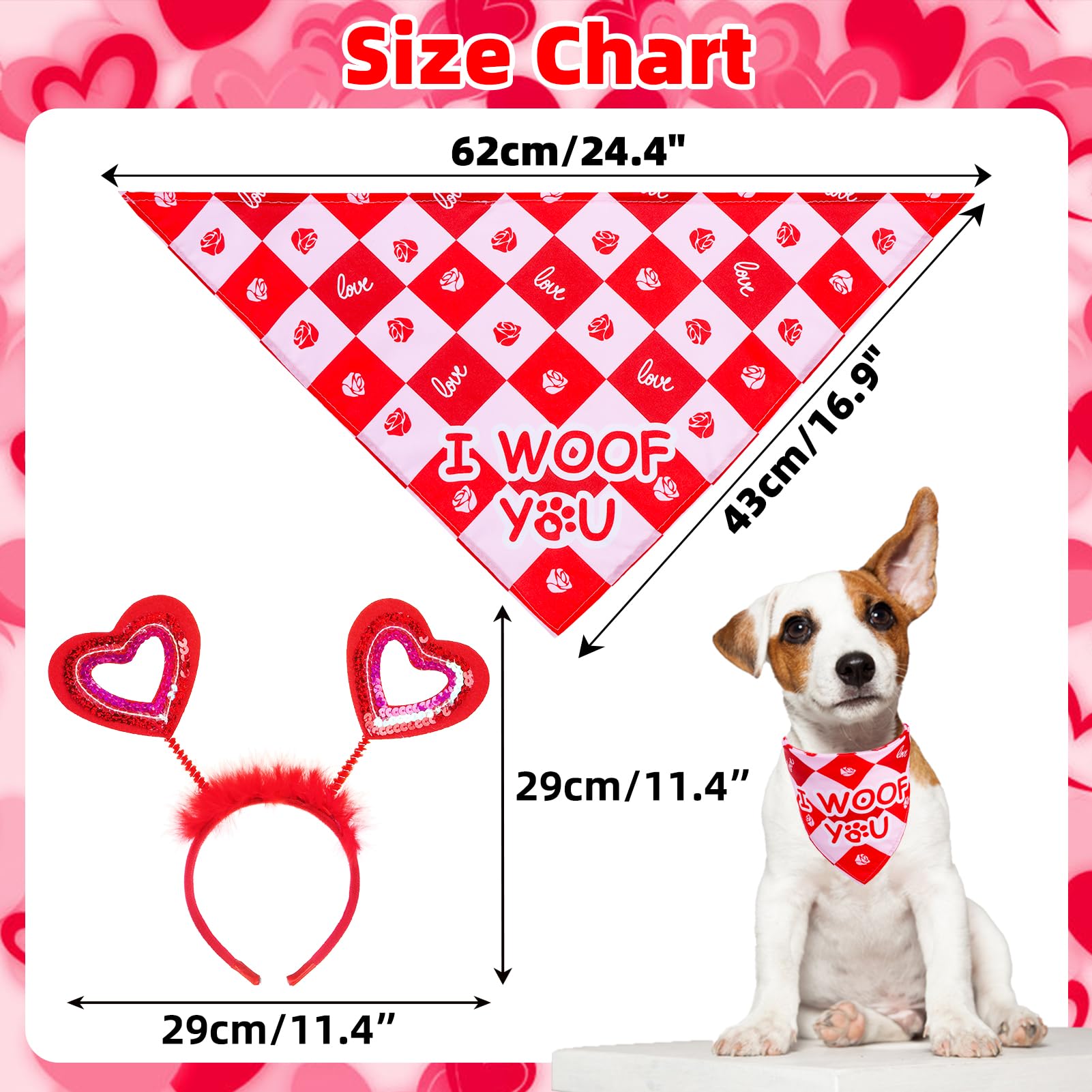 PUPTECK Valentine Dog Bandana Scarf with Cute Doggy Love Hat, Costume Decorations Supplies for Small Medium Large Dogs Boy Girl