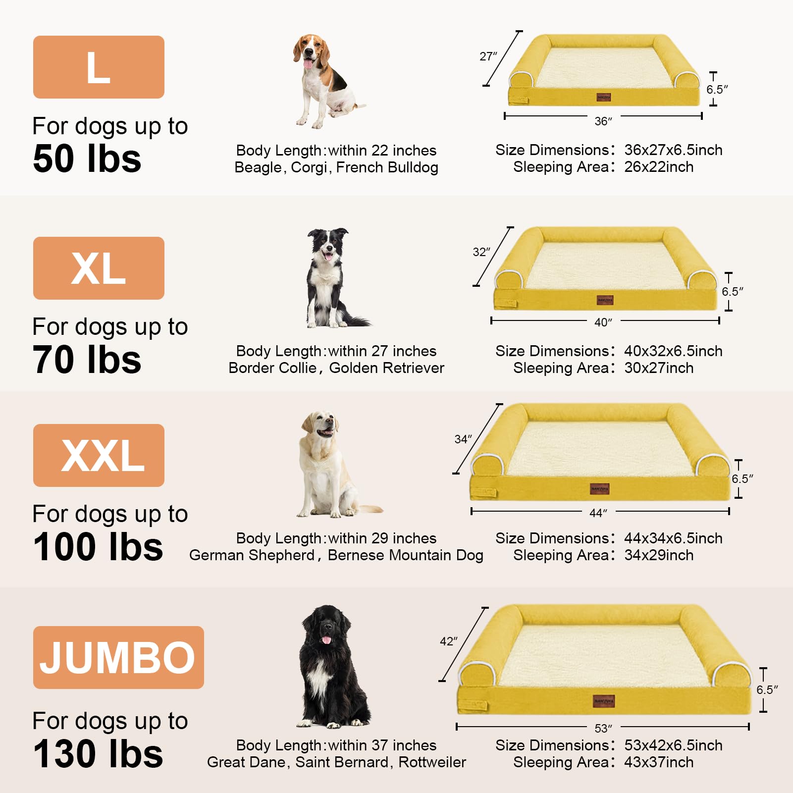 Large Dog Bed Orthopedic Washable: Beds Bolster Xl Bed Big Xlarge Dogs Egg Crate Foam Couch Sofa Waterproof With Removable Cover - Ginger