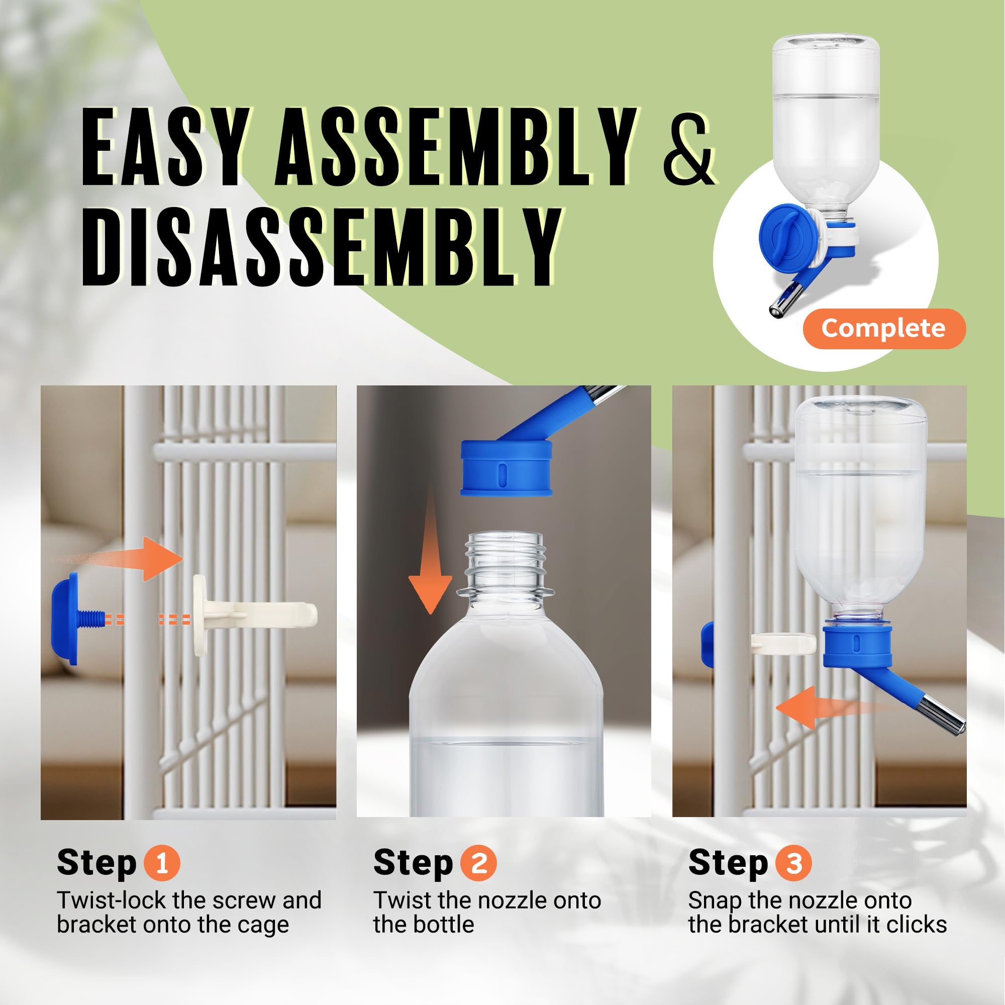 Choco Nose Patented Mini No-Drip Water Bottle/Feeder For Hamsters/Hedgehogs/Gliders/Rats/Mice/Other Small Pets And Animals - For Cages, Crates Or Wall Mount. 10.2Oz. Nozzle 10Mm, Blue (C125)