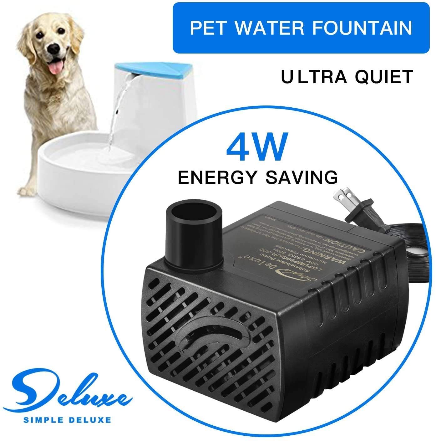 Simple Deluxe 80 GPH Submersible Pump with Adjustable Intake & 6 Waterproof Cord for Hydroponics, Aquaponics, Fountains, Ponds,
