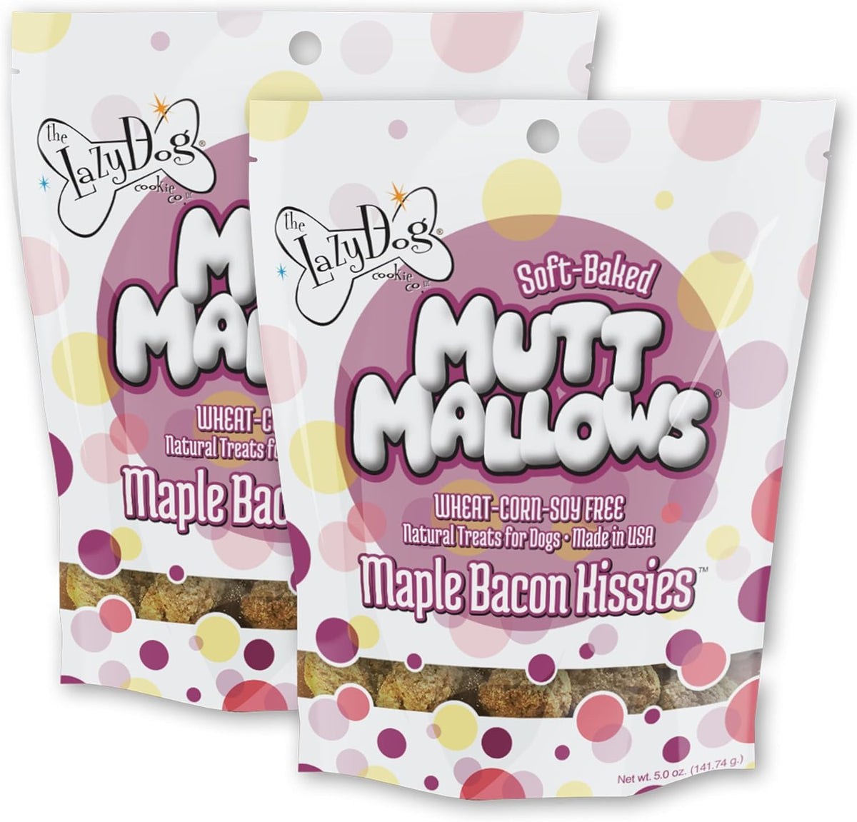 The Lazy Dog Cookie Co. Soft Dog Treats, Mutt Mallows Maple Bacon Kissies, For Small, Medium And Large Dogs, Wheat-Free, Baked In The Usa, 5 Oz. (Pack Of 2) Bacon