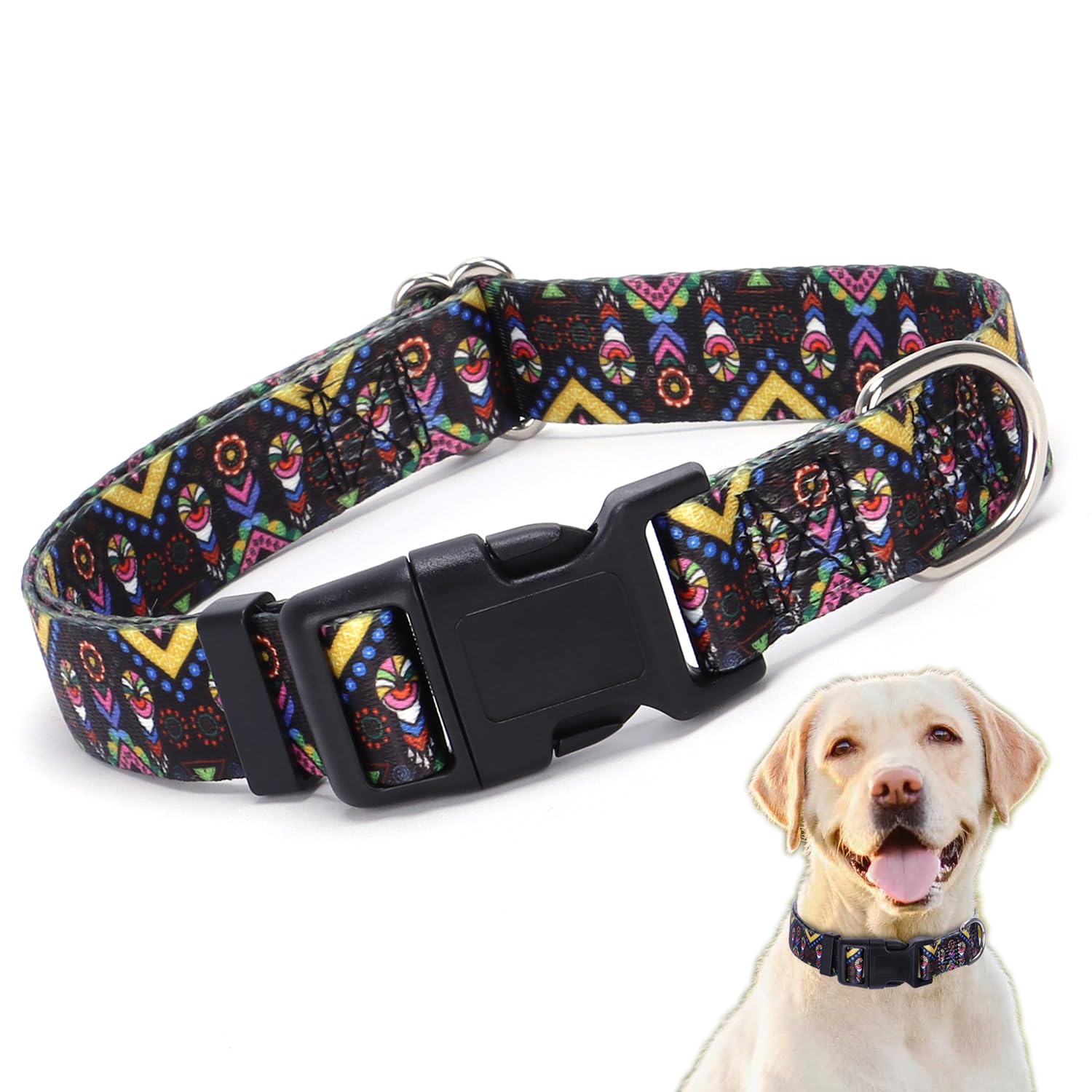 Boy Dog Collars for Large Dogs, Tribal Totem Print Pattern Design Soft Nylon Webbing Quick Release Buckle Male Dog Collars Adjus
