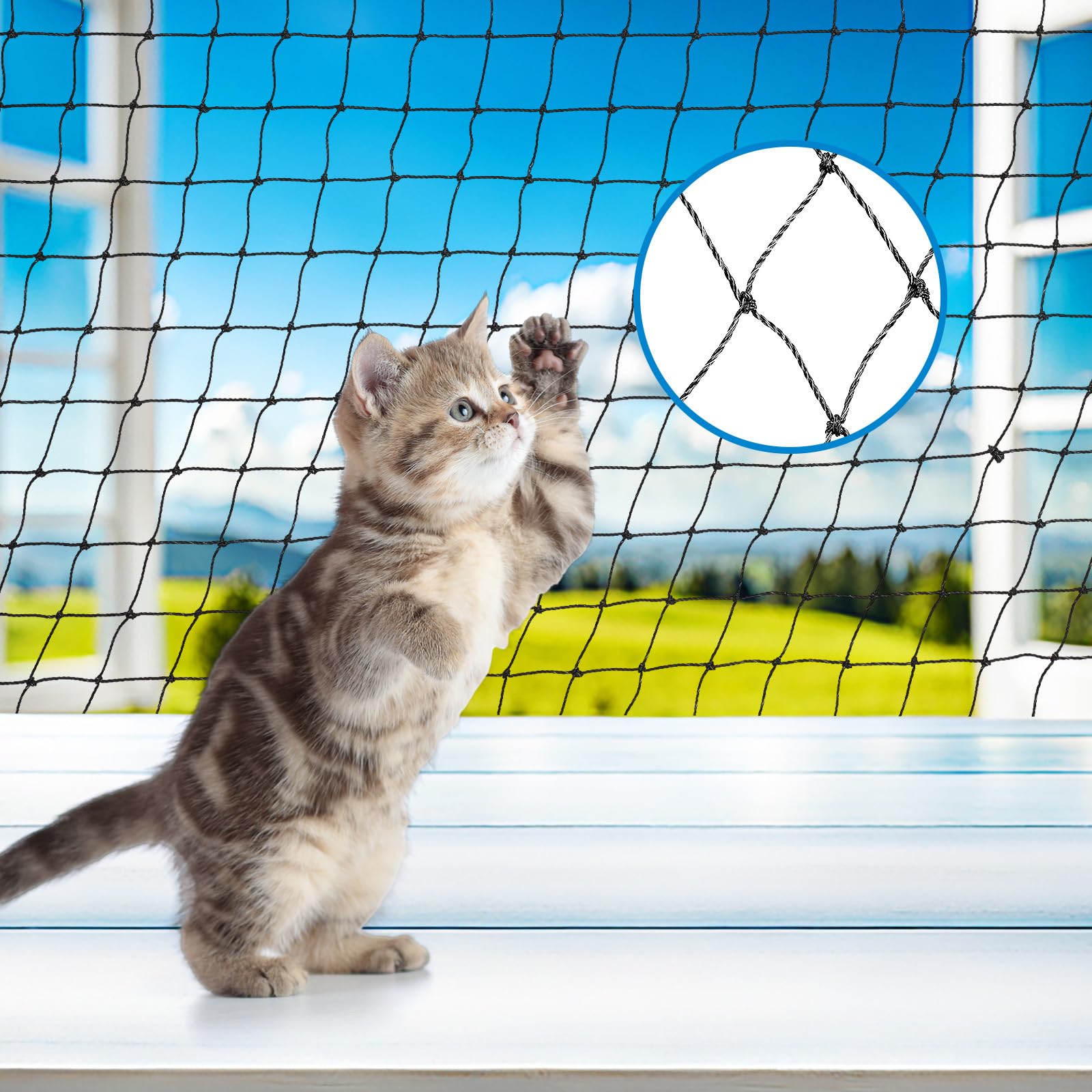 MorningRo Steel Cat Netting Balcony, 10ft x 20ft Steel Reinforced Cat Wire for Balcony, High Strength Safety Pet Netting for Cat