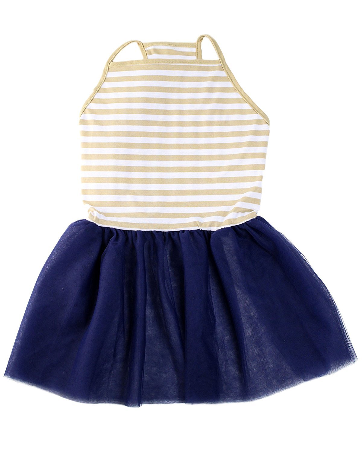 Midlee Elegant Tan & White Stripe Tutu Large Dog Dress (X-Large)