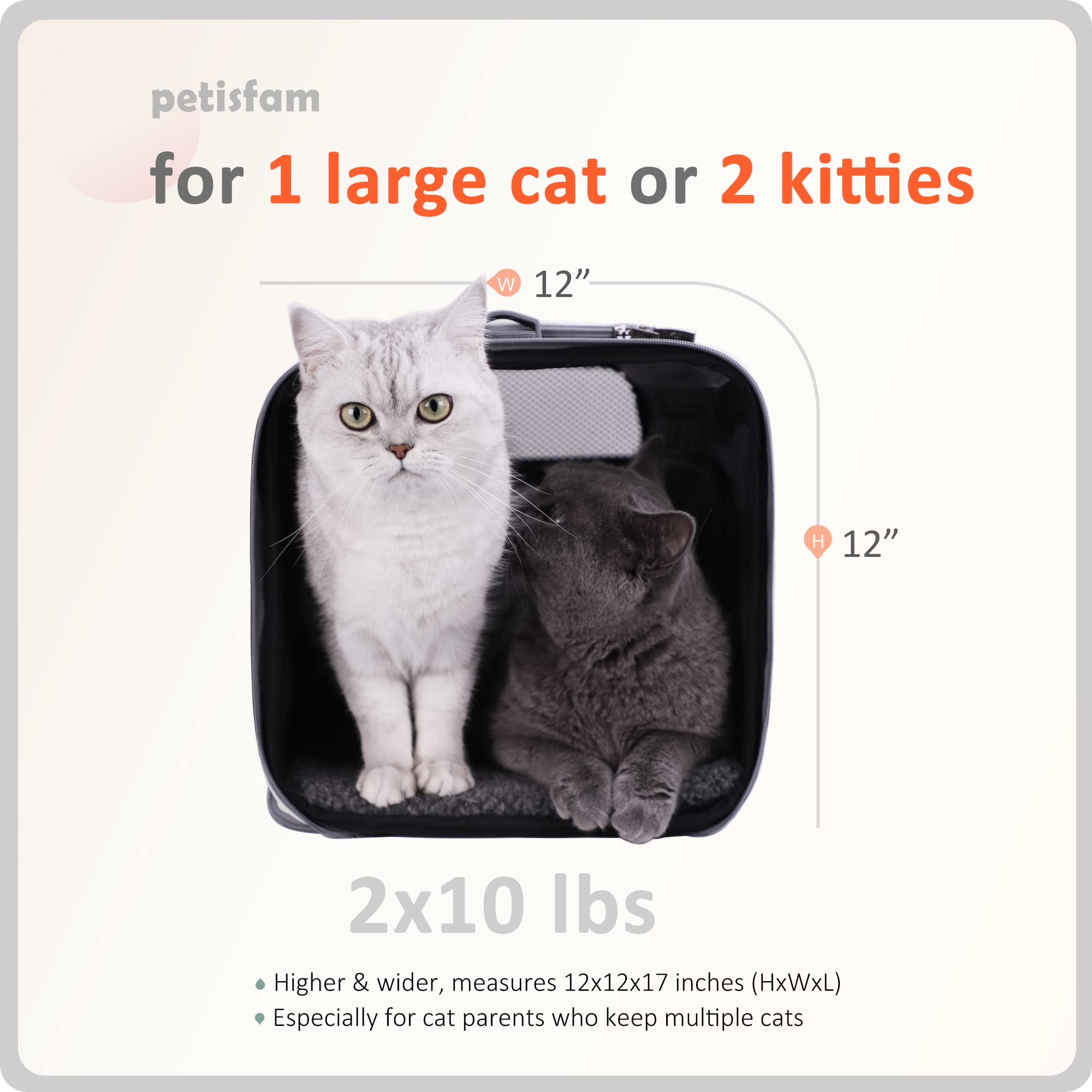 Petisfam Soft Cat Carrier With Privacy Zipped Flaps For Sensitive And Nervous Cats, Large, Grey