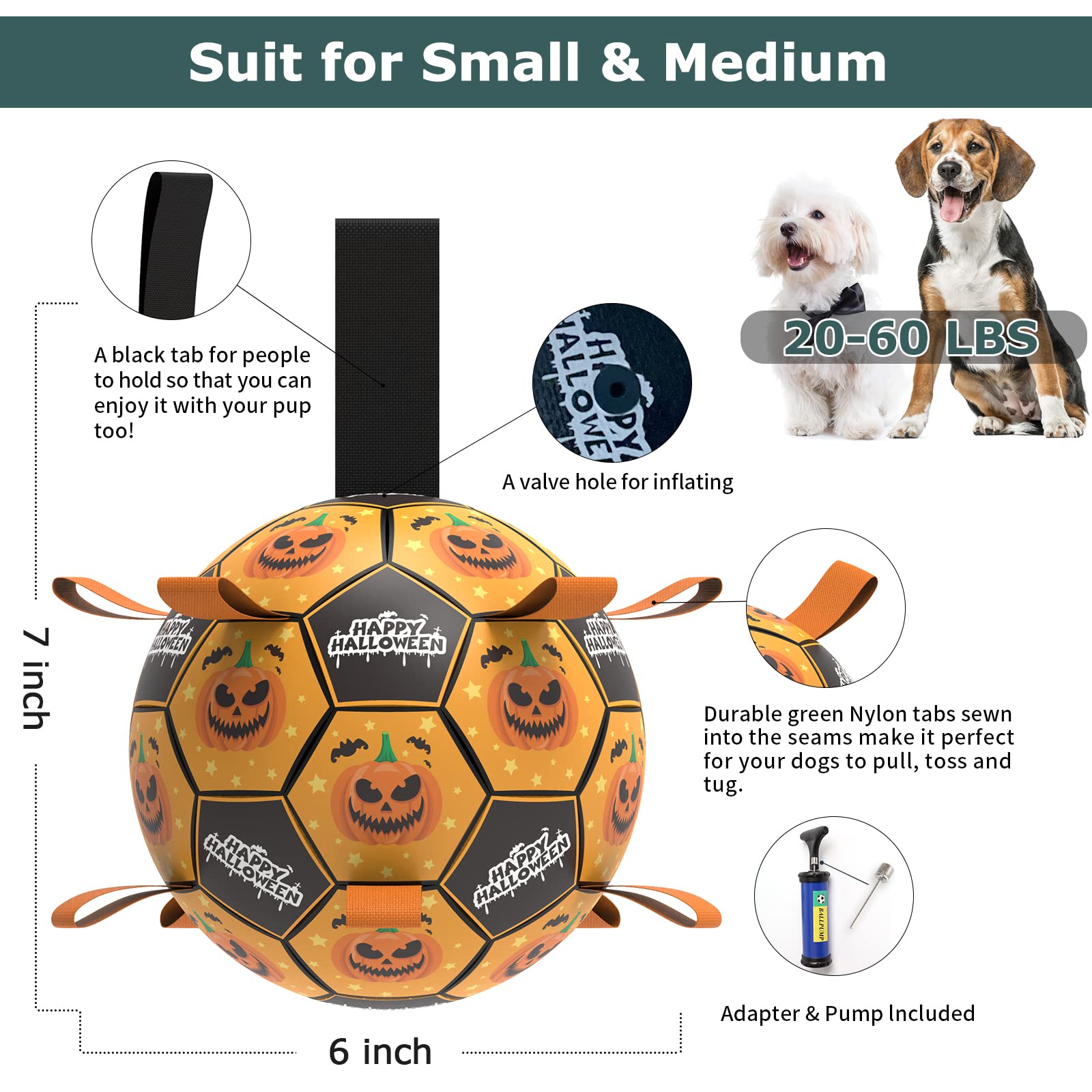 QDAN Halloween Dog Toys, Soccer Balls, Interactive Pet Toys, Puppy Dogs Birthday Gifts, Durable Dog Balls for Small Medium Dogs(