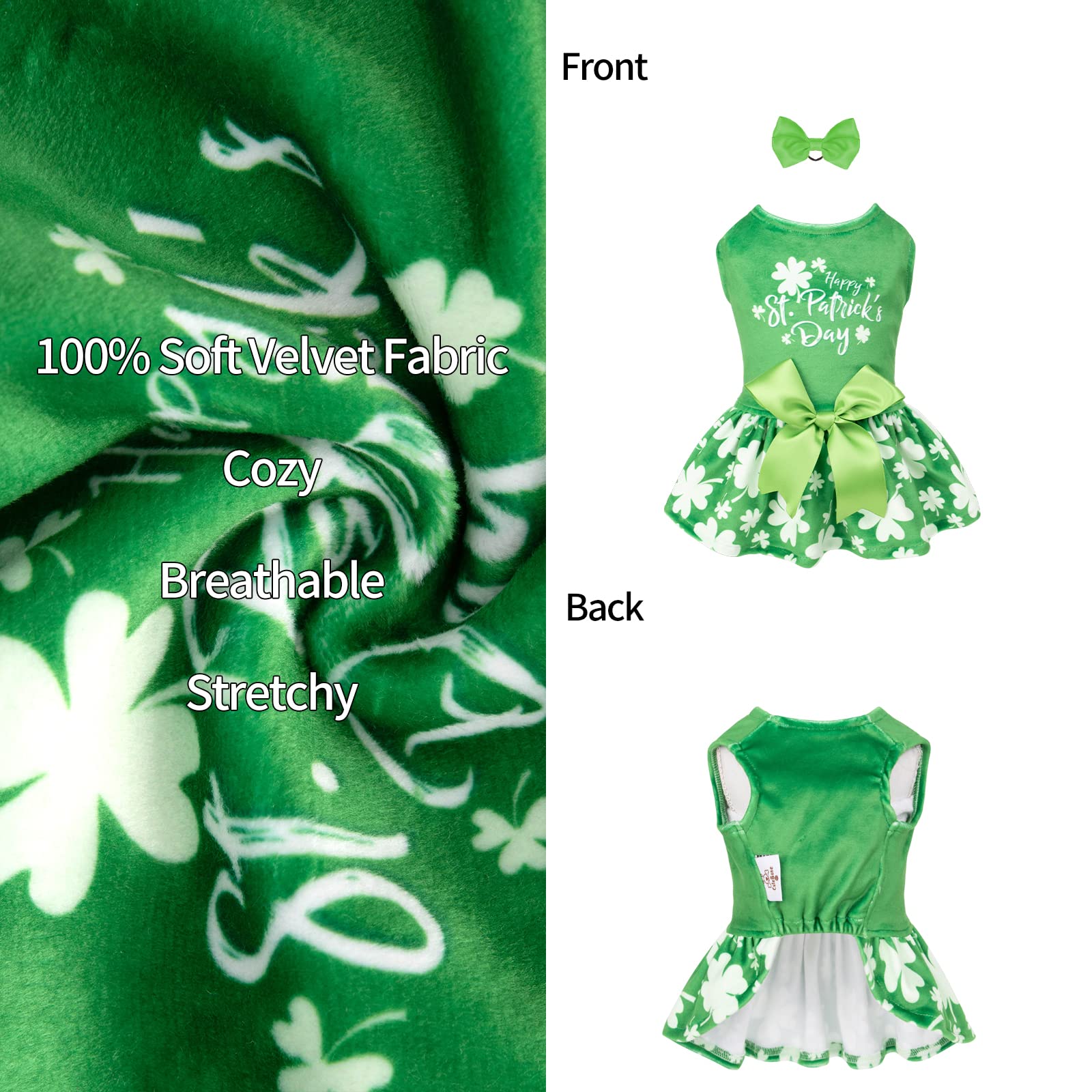 Cutebone St.Patrick'S Day Dog Green Dress Velvet For Small Dogs Girl Puppy Dresses Clover Dog Clothes Cva14L-D