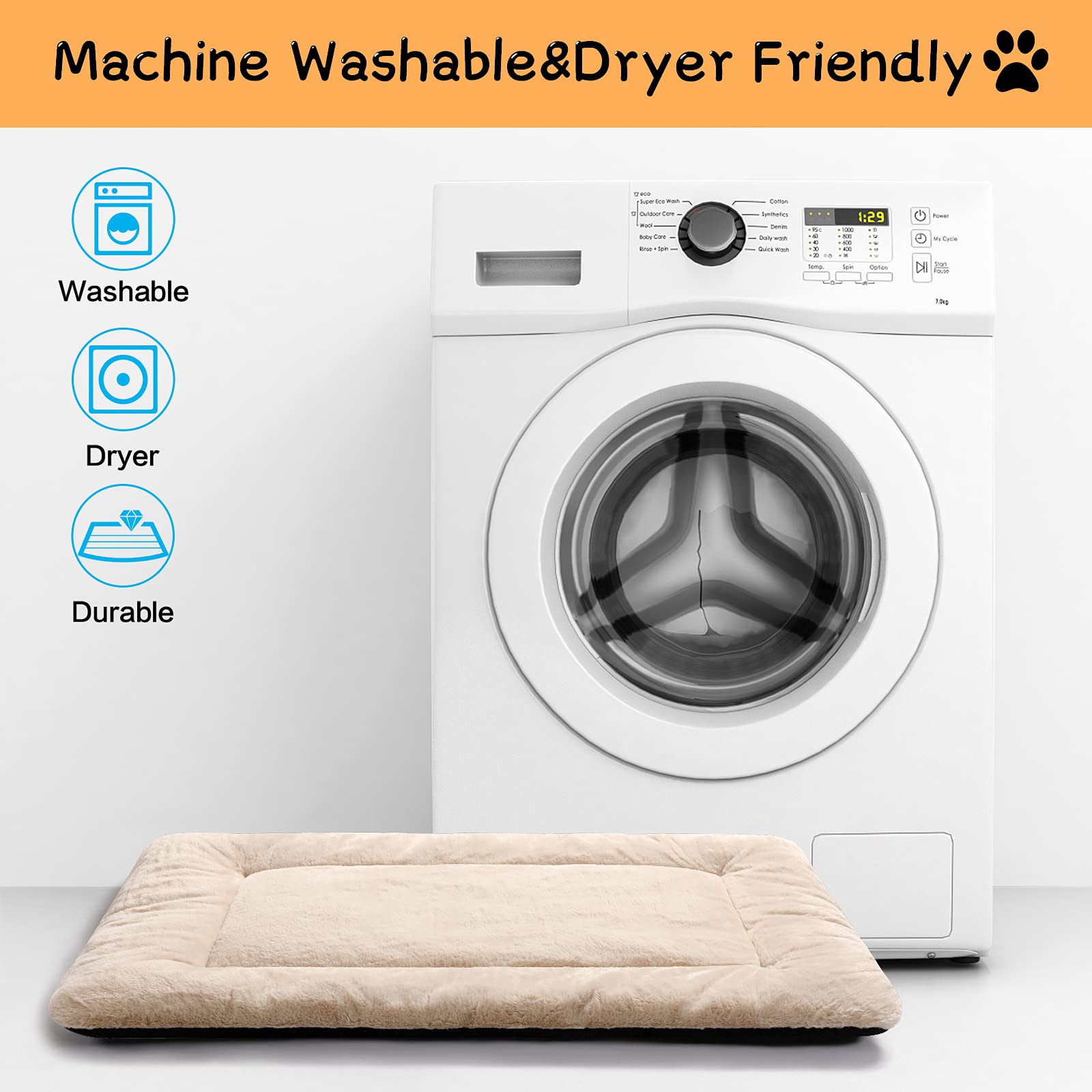 Dog Beds Crate Pad For Small Dogs Fit Metal Dog Crates,Ultra Soft Dog Crate Bed Washable & Anti-Slip Kennel Pad For Dogs Cozy Sleeping Mat,Cream 24Inch