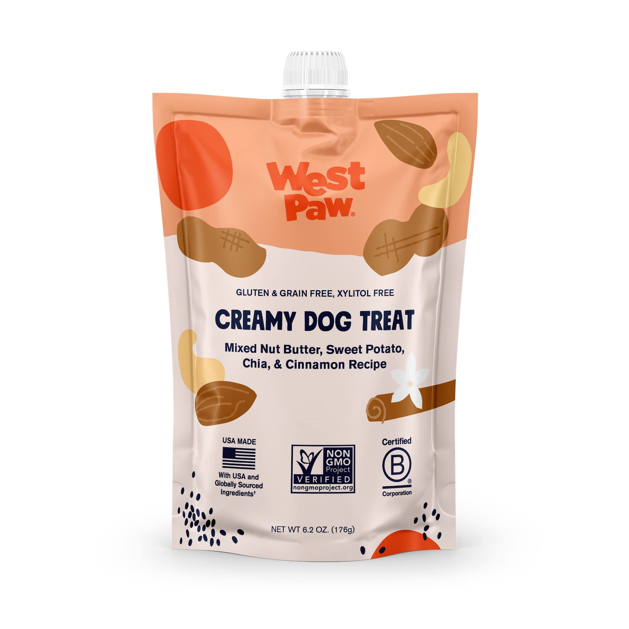 WEST PAW Creamy Treats Nut Butter, Sweet Potato, Chia Seed 6.2 Oz